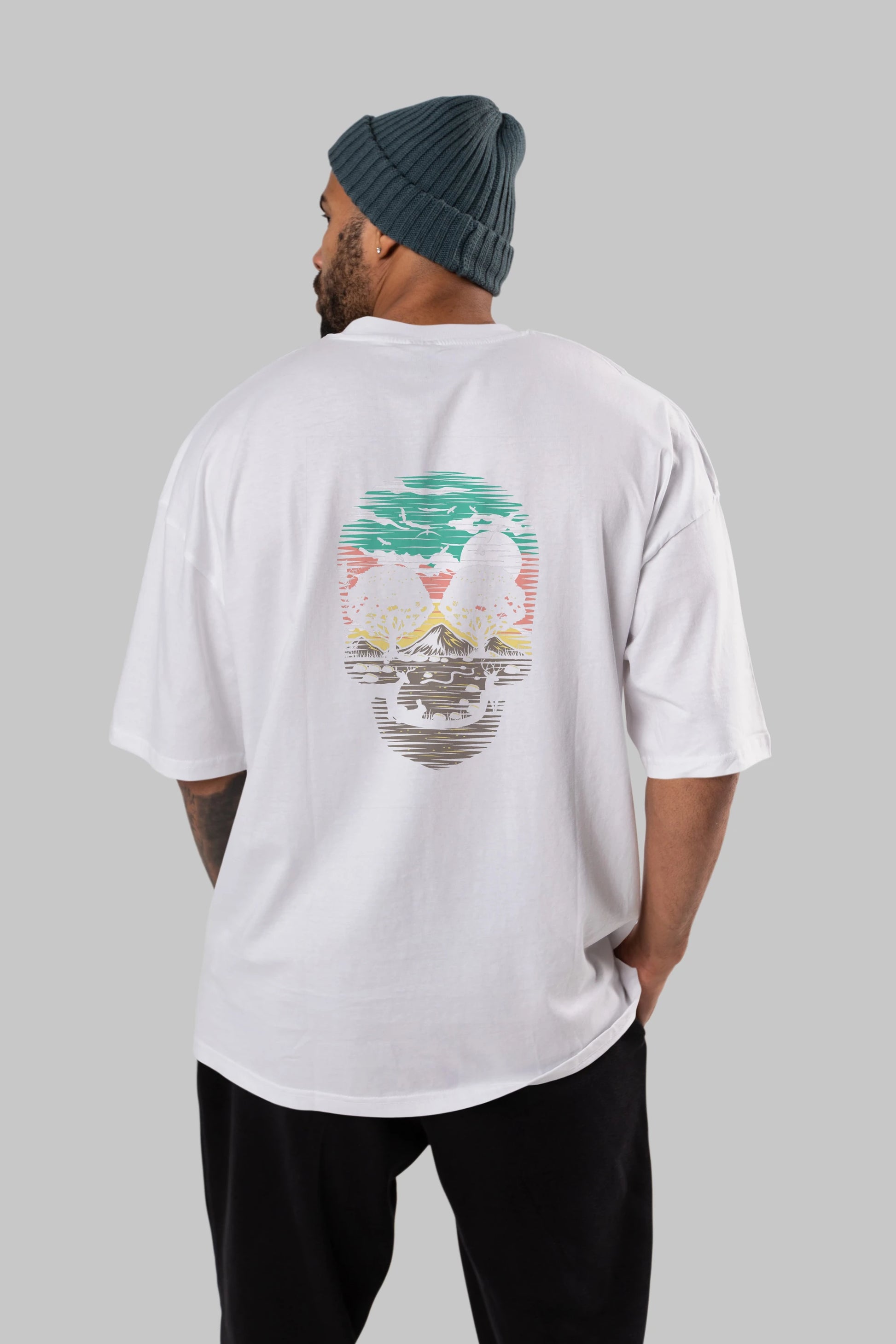 Skull Nature Arka Baskılı Oversize t-shirt %100 pamuk Erkek Kadın Unisex