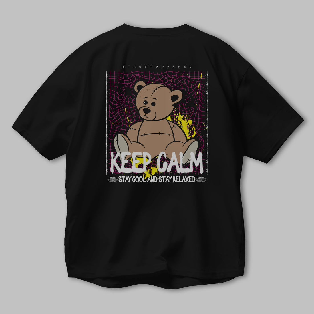 Keep Calm Bear Arka Baskılı Oversize t-shirt Erkek Kadın Unisex
