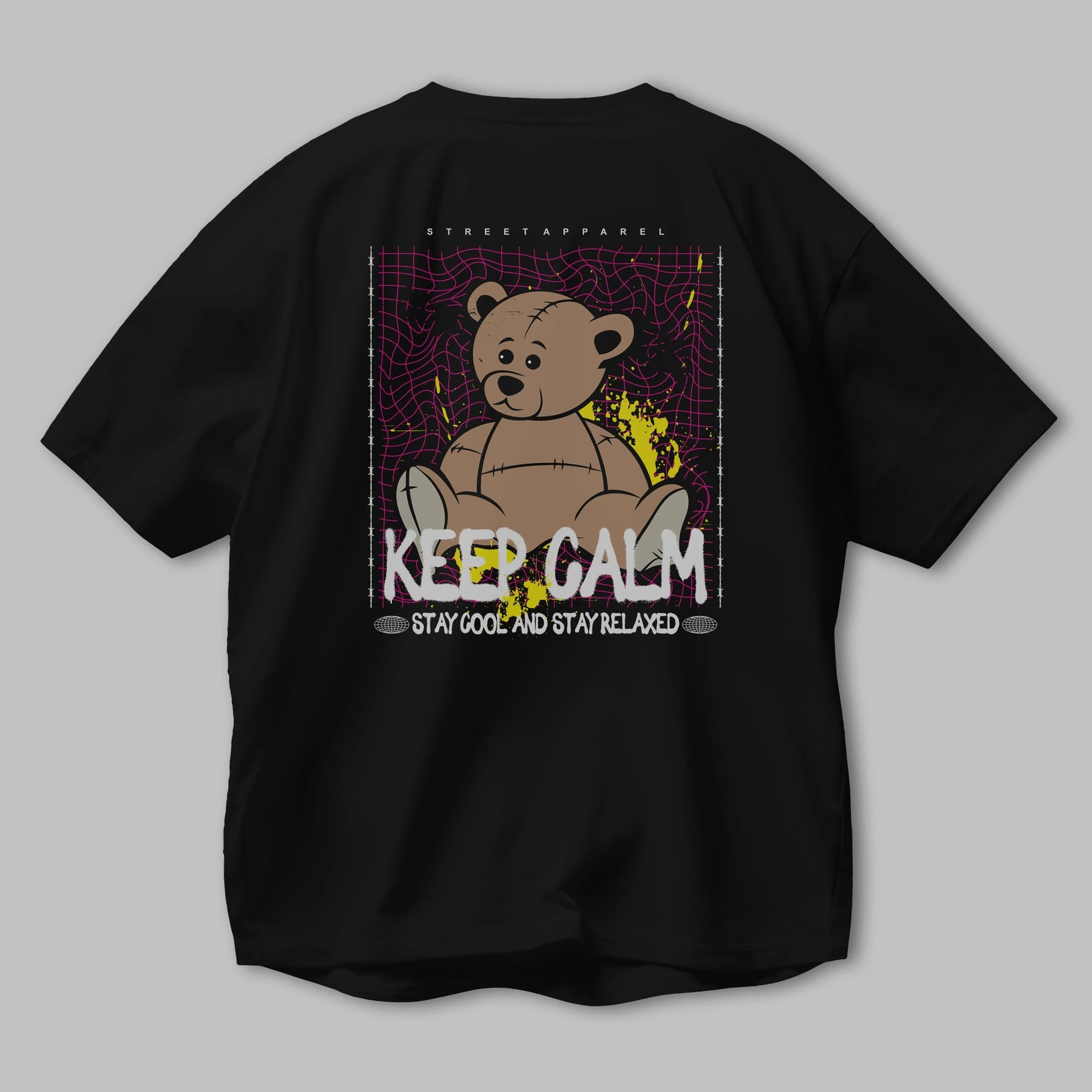 Keep Calm Bear Arka Baskılı Oversize t-shirt Erkek Kadın Unisex