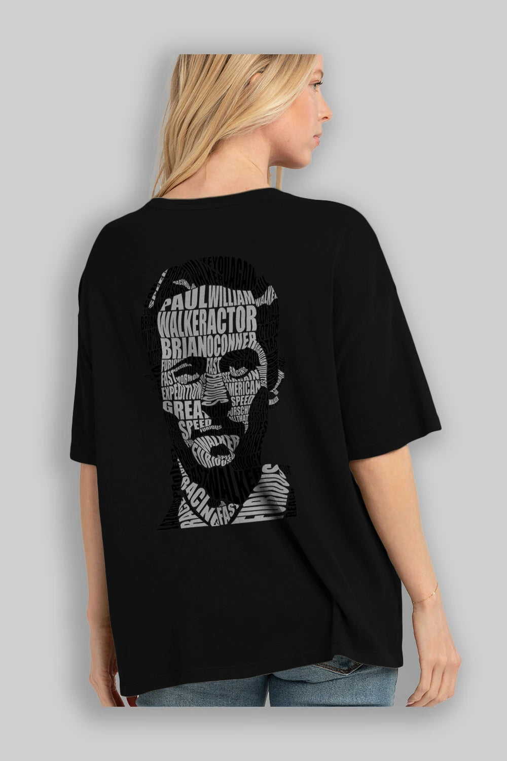 Paul Walker Calligram Arka Baskılı Oversize t-shirt %100 pamuk Erkek Kadın Unisex