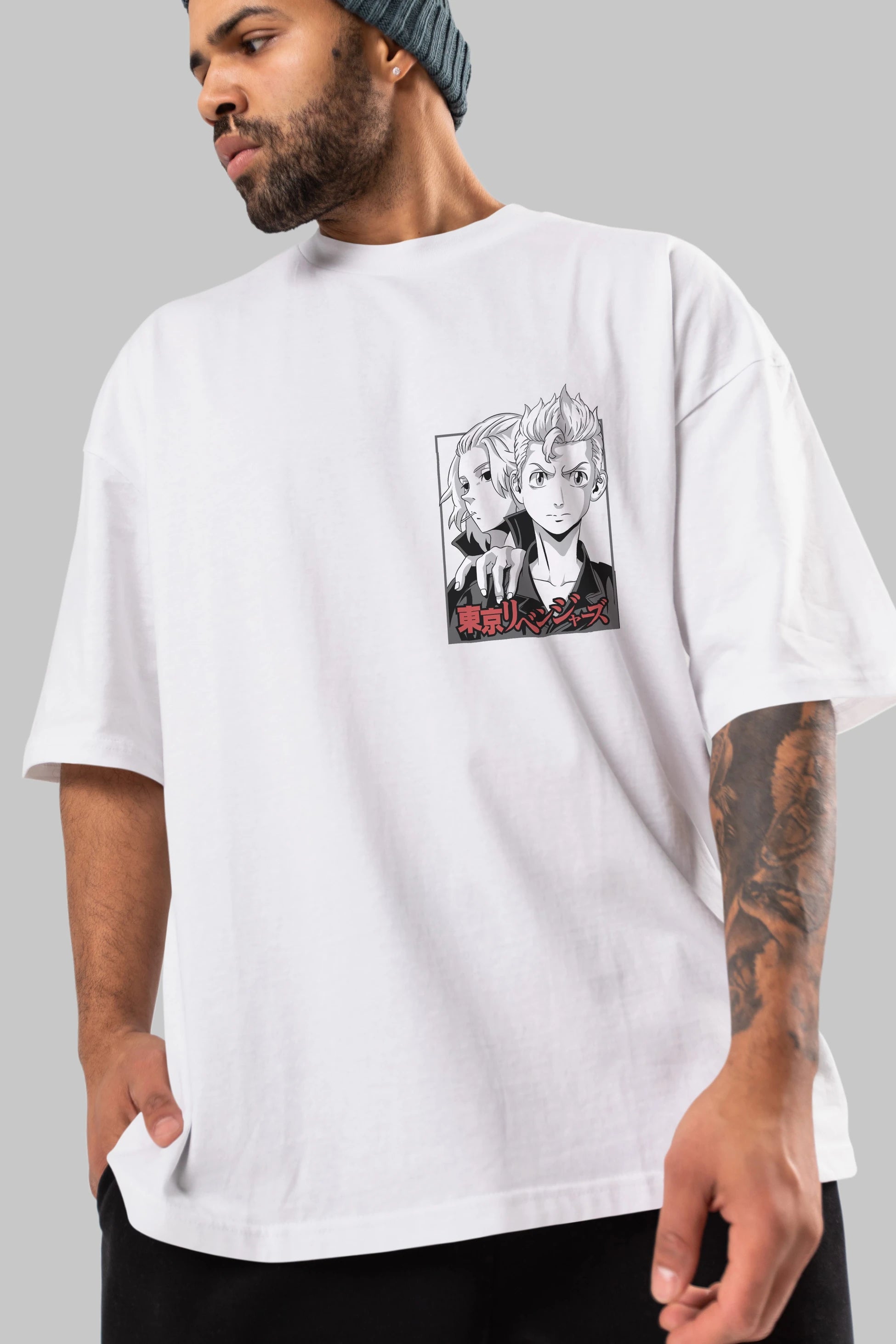 TOKYO REVENGERS Ön Sol Baskılı Oversize t-shirt Erkek Kadın Unisex %100 Pamuk Bisiklet Yaka tişort