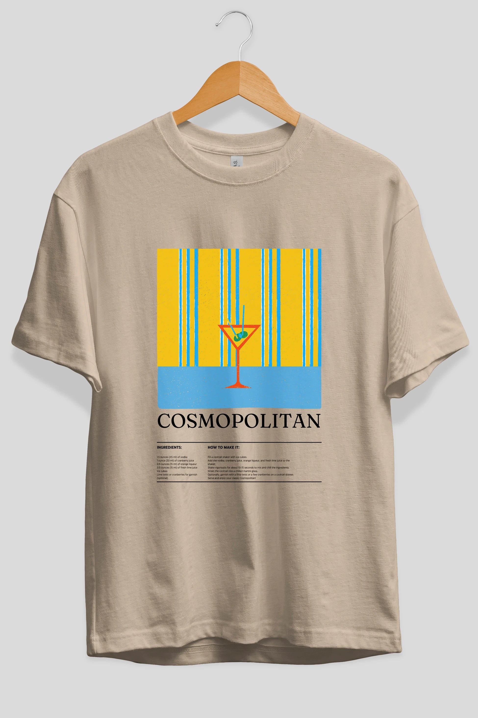 Cosmopolitan Kokteyl Ön Baskılı Oversize t-shirt Erkek Kadın %100 Pamuk Bisiklet Yaka tişort