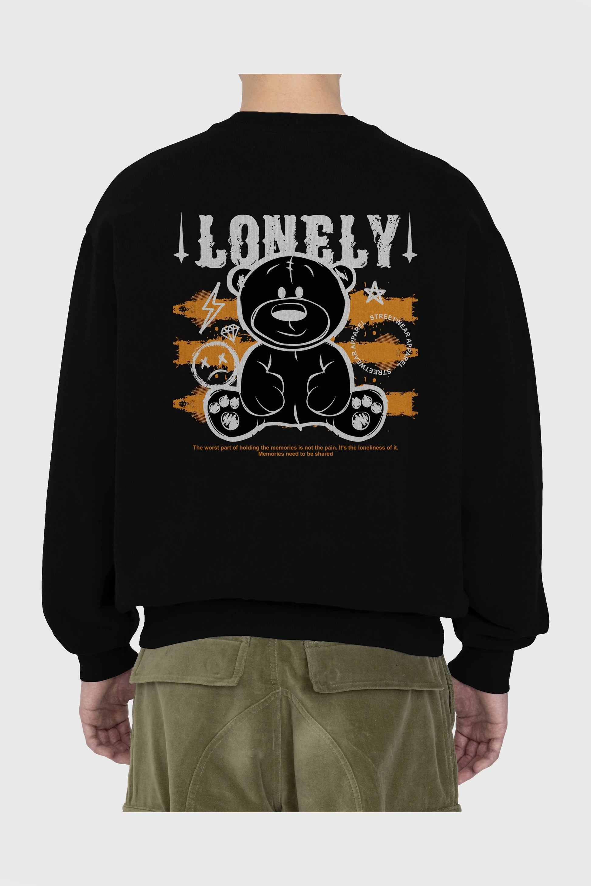 Teddy Bear Lonely Arka Baskılı Oversize Sweatshirt Erkek Kadın Unisex
