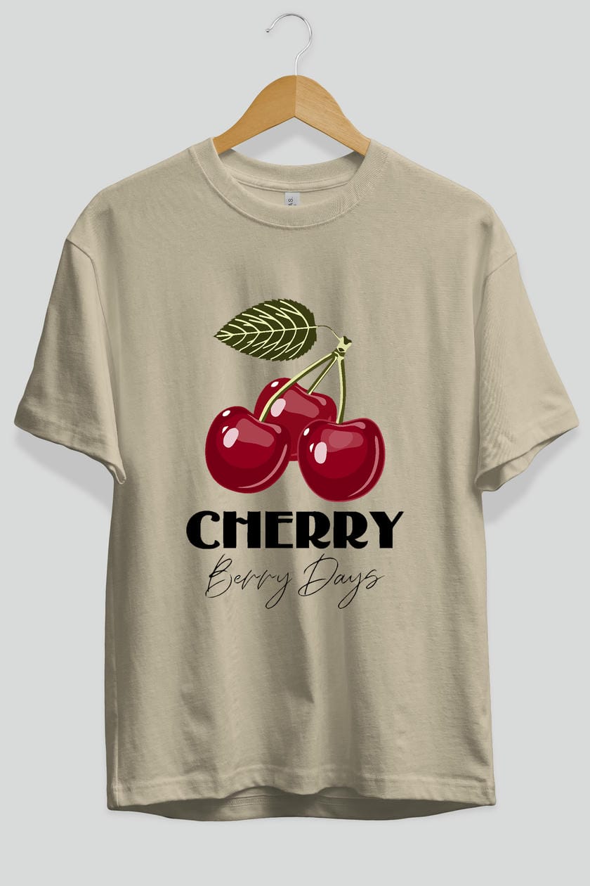 Cherry Cherries 12 Ön Baskılı Oversize t-shirt Erkek Kadın Pamuk Bisiklet Yaka tişort