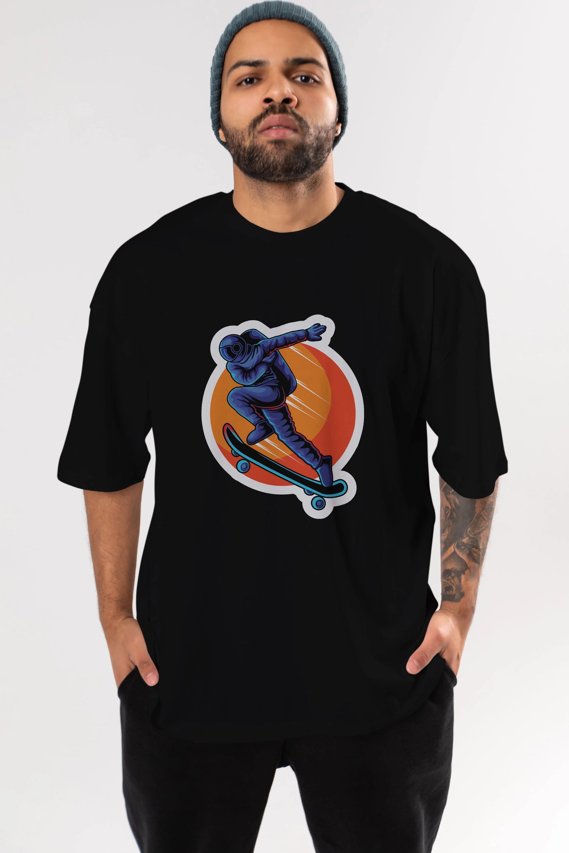 Astroskate Run Sticker Ön Baskılı Oversize t-shirt Erkek Kadın Unisex