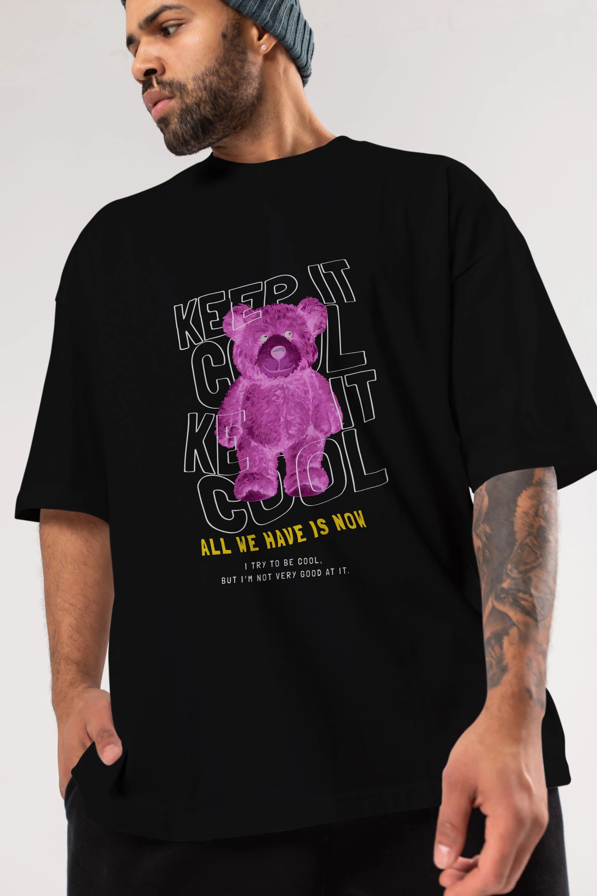 Keep it Cool Bear Ön Baskılı Oversize t-shirt Erkek Kadın Unisex