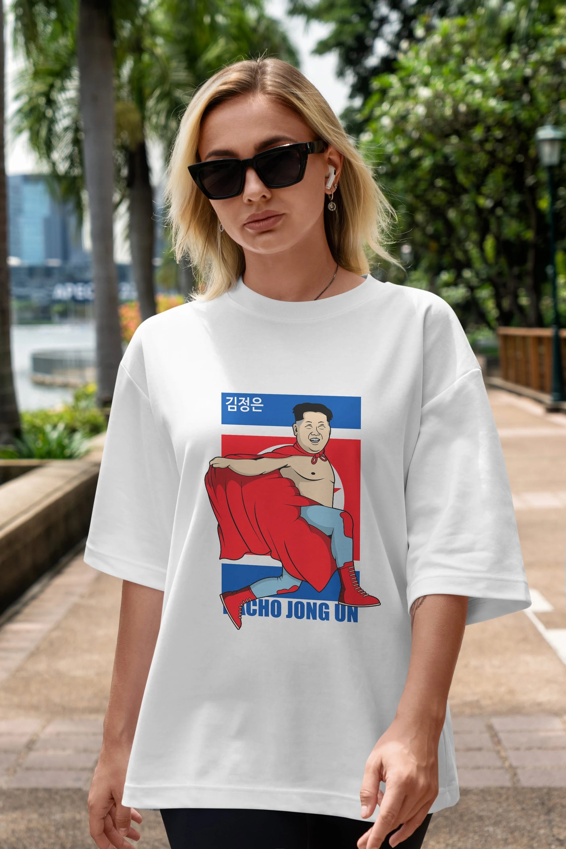 Nacho Libre Jong Un Ön Baskılı Oversize t-shirt Erkek Kadın Unisex %100 Pamuk tişort