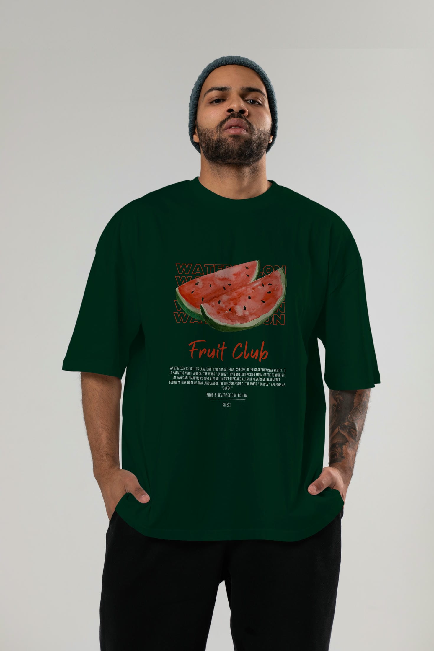 Watermelon Ön Baskılı Oversize t-shirt Erkek Kadın Pamuk Bisiklet Yaka tişort