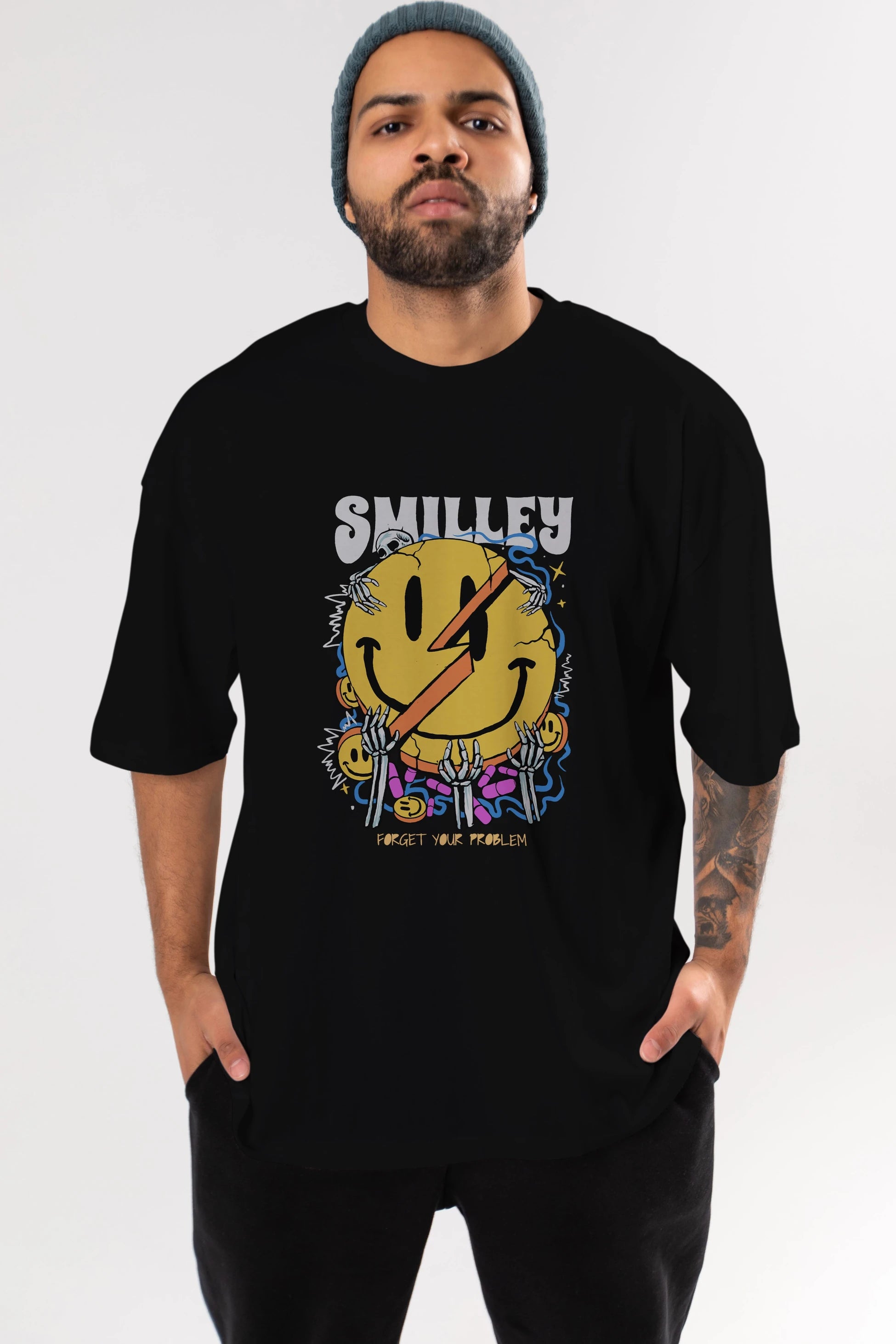 Smilley Streetwear Ön Baskılı Oversize t-shirt Erkek Kadın Unisex