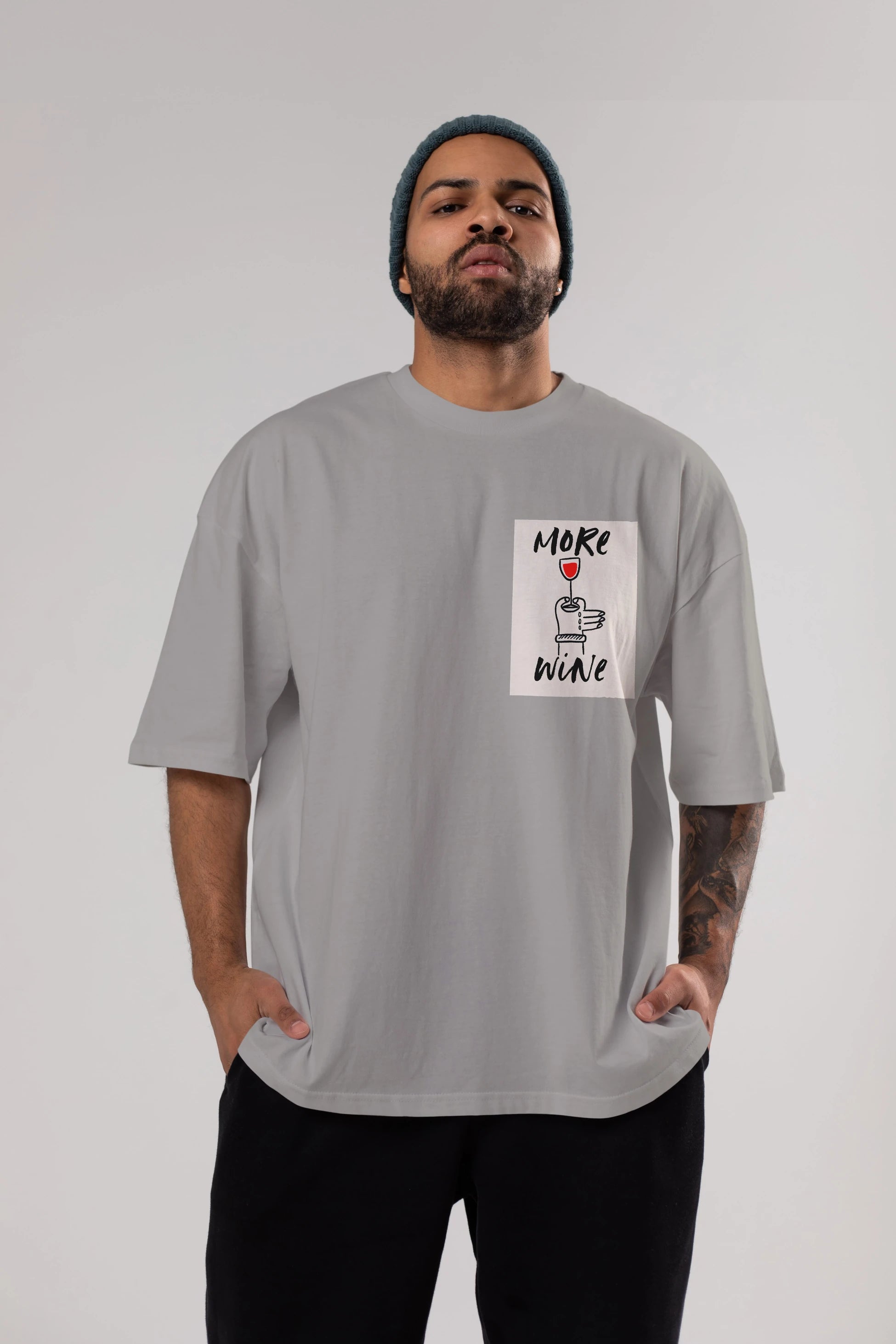More Wine 2 Ön Sol Baskılı Oversize t-shirt Erkek Kadın Unisex %100 Pamuk Bisiklet Yaka tişort