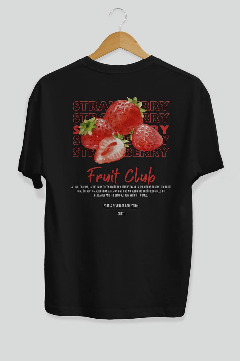 Strawberry Arka Baskılı Oversize t-shirt Erkek Kadın Pamuk Bisiklet Yaka tişort