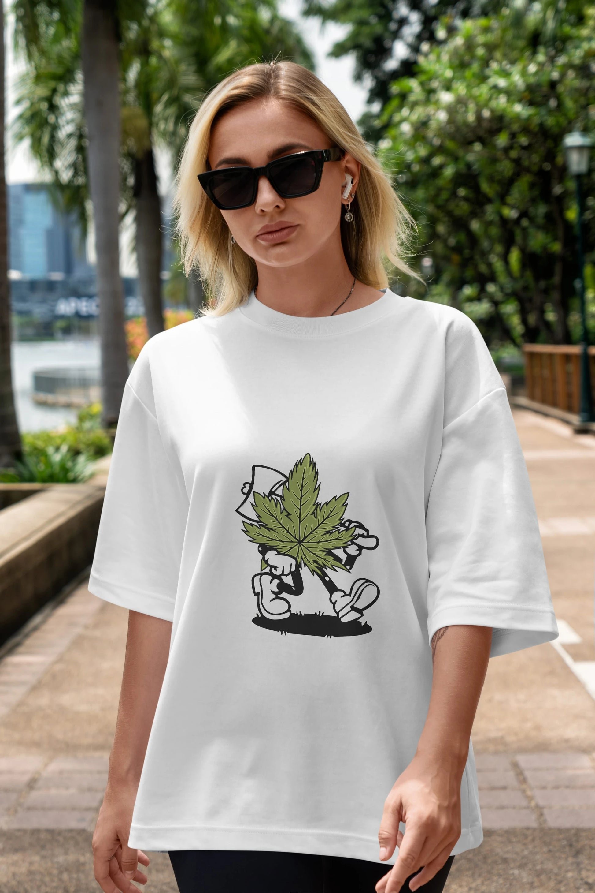 Weed Ön Baskılı Oversize t-shirt Erkek Kadın Unisex %100 Pamuk tişort
