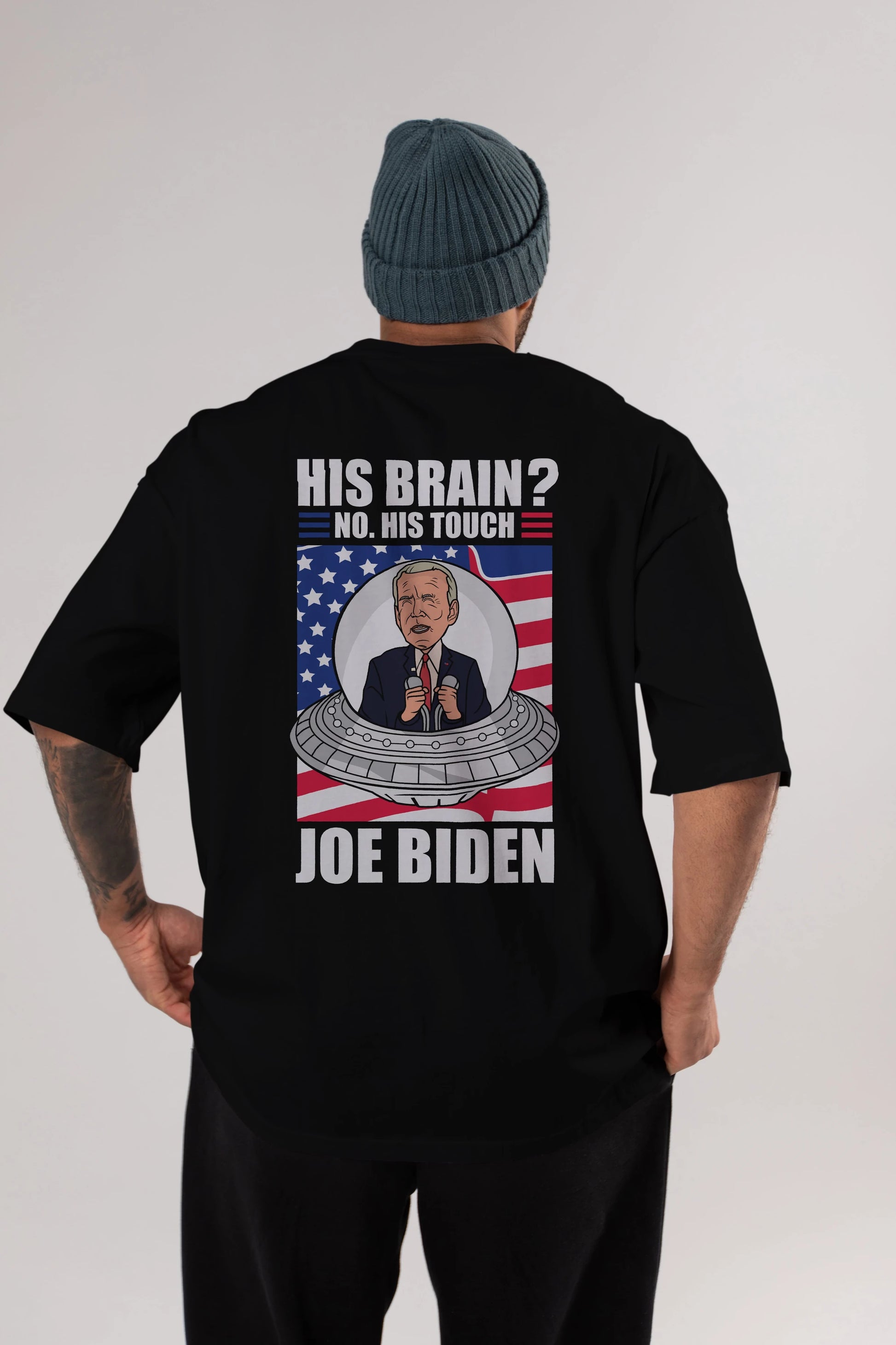 Alien Biden Arka Baskılı Oversize t-shirt Erkek Kadın Unisex %100 Pamuk tişort