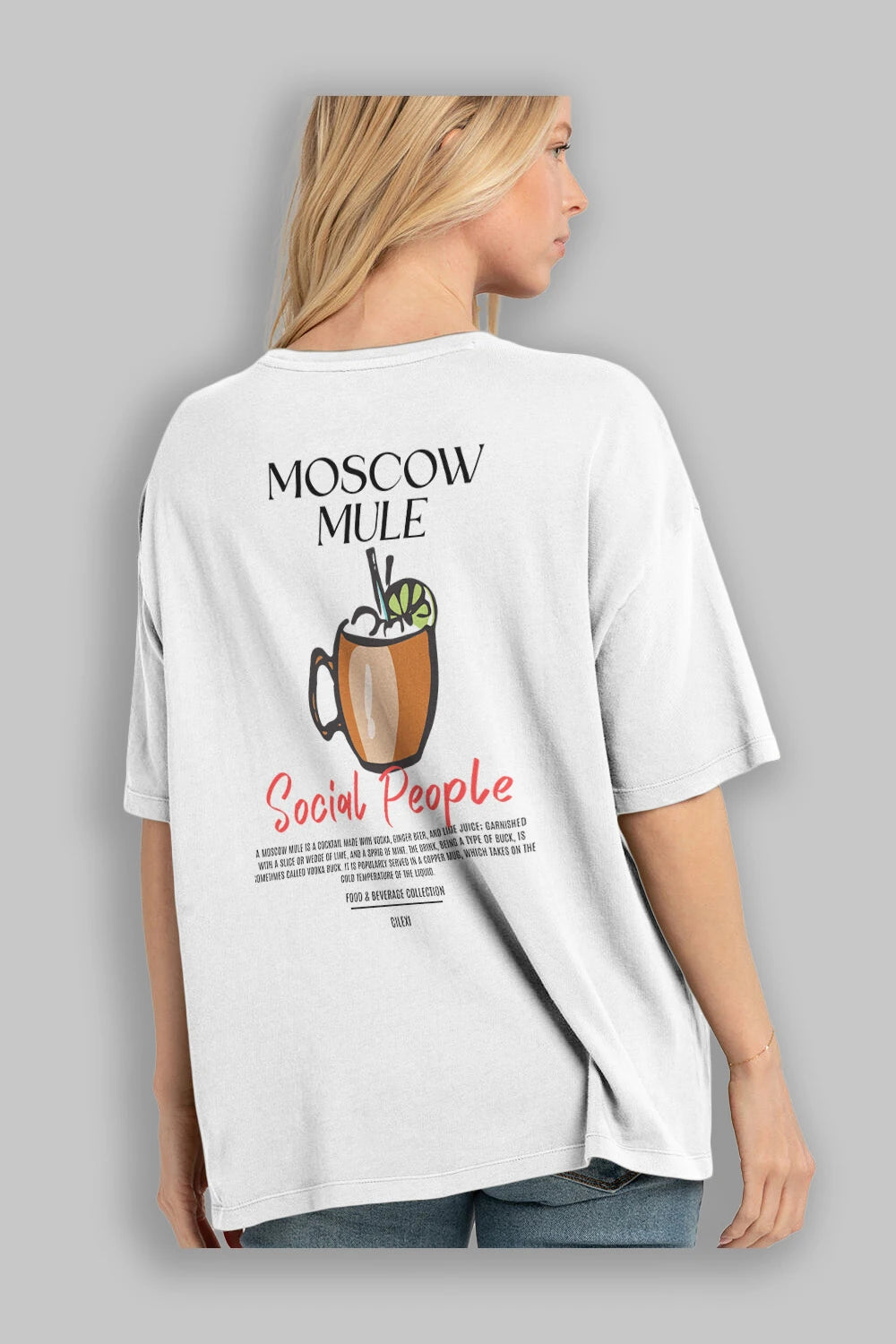 Moscow Mule Kokteyl Serisi Baskılı Oversize t-shirt Erkek Kadın Unisex %100 Pamuk Bisiklet Yaka tişort
