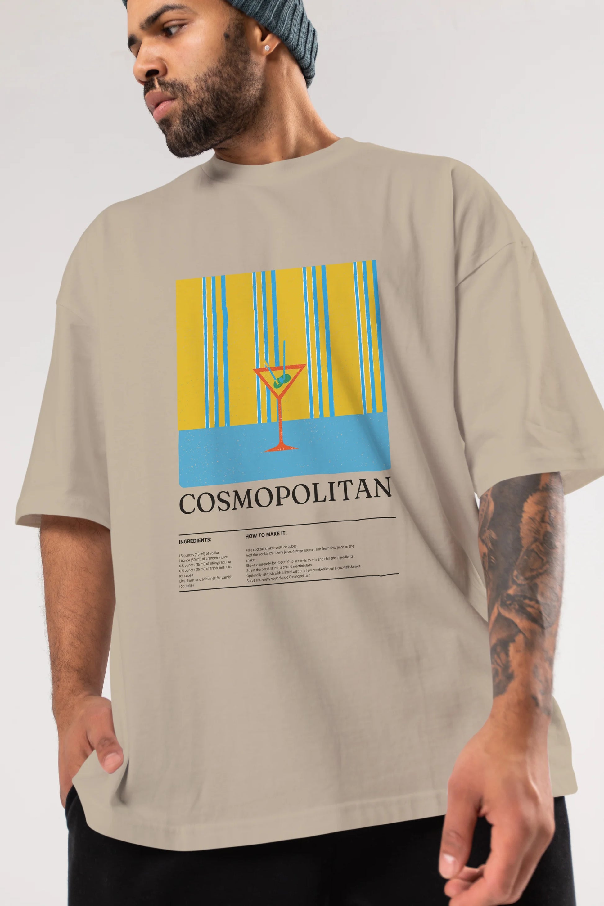 Cosmopolitan Kokteyl Ön Baskılı Oversize t-shirt Erkek Kadın %100 Pamuk Bisiklet Yaka tişort