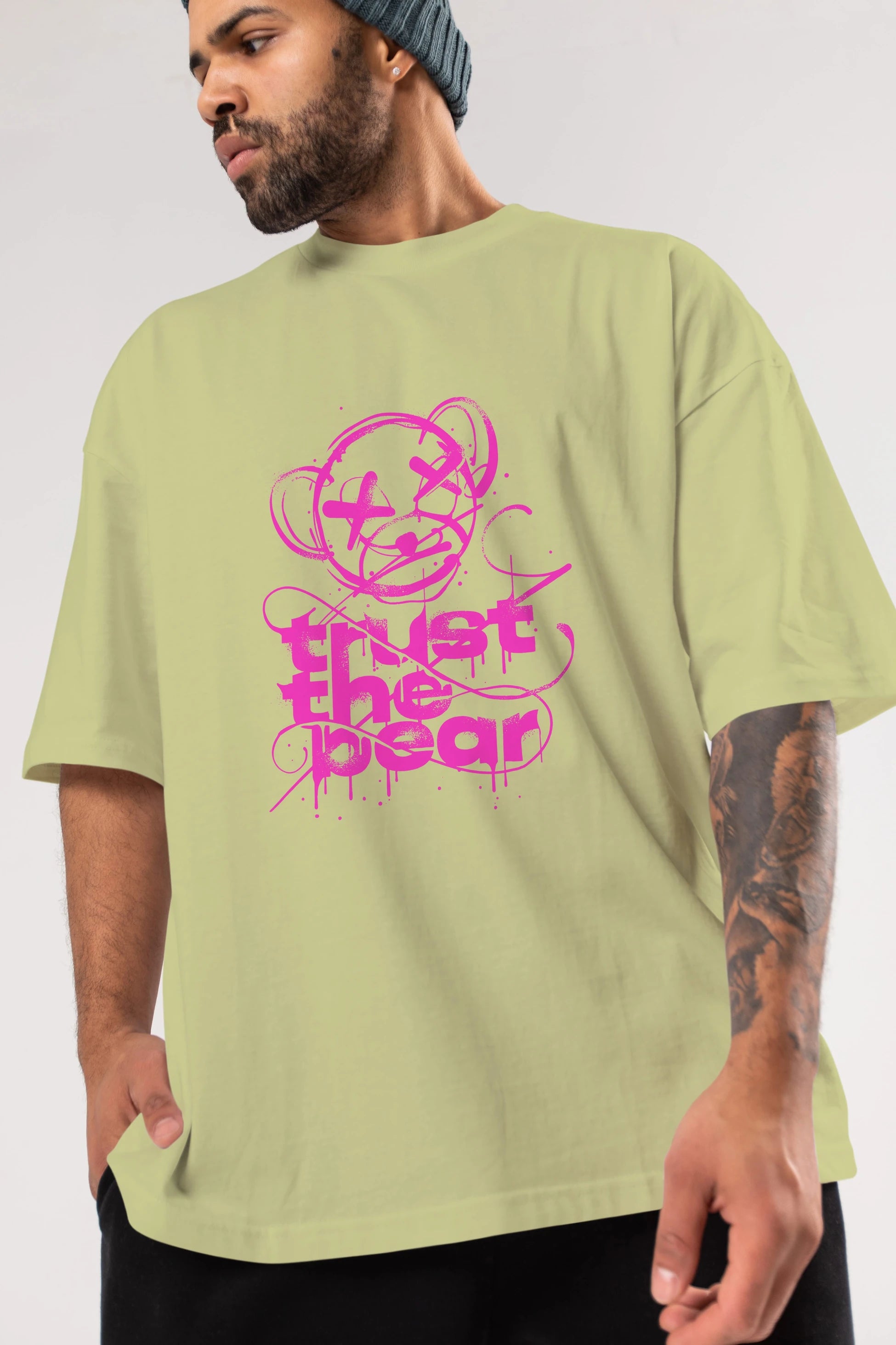 Trust The Bear 2 Ön Baskılı Oversize t-shirt Erkek Kadın Unisex