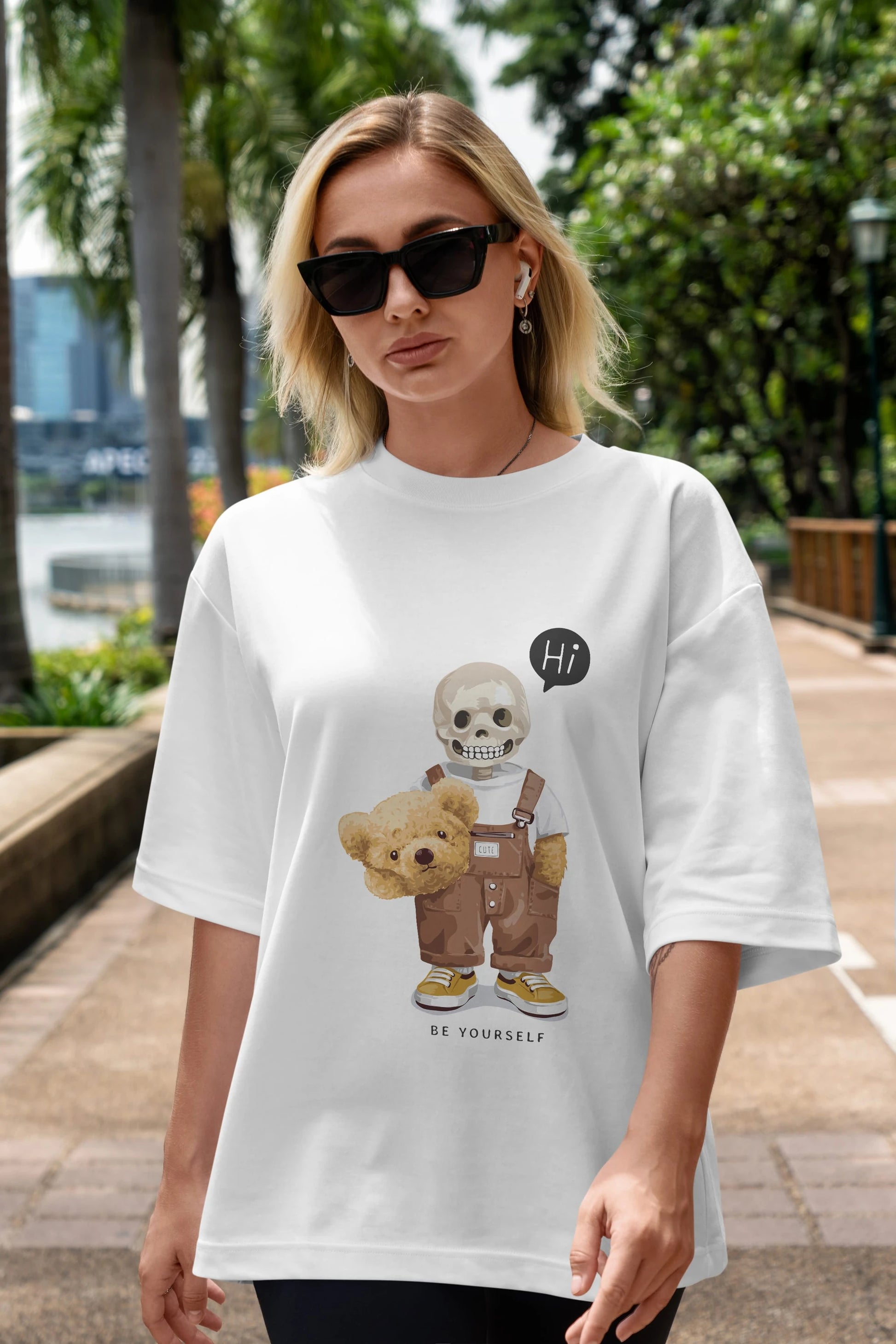 Teddy Bear hi Ön Baskılı Oversize t-shirt Erkek Kadın Unisex %100 Pamuk