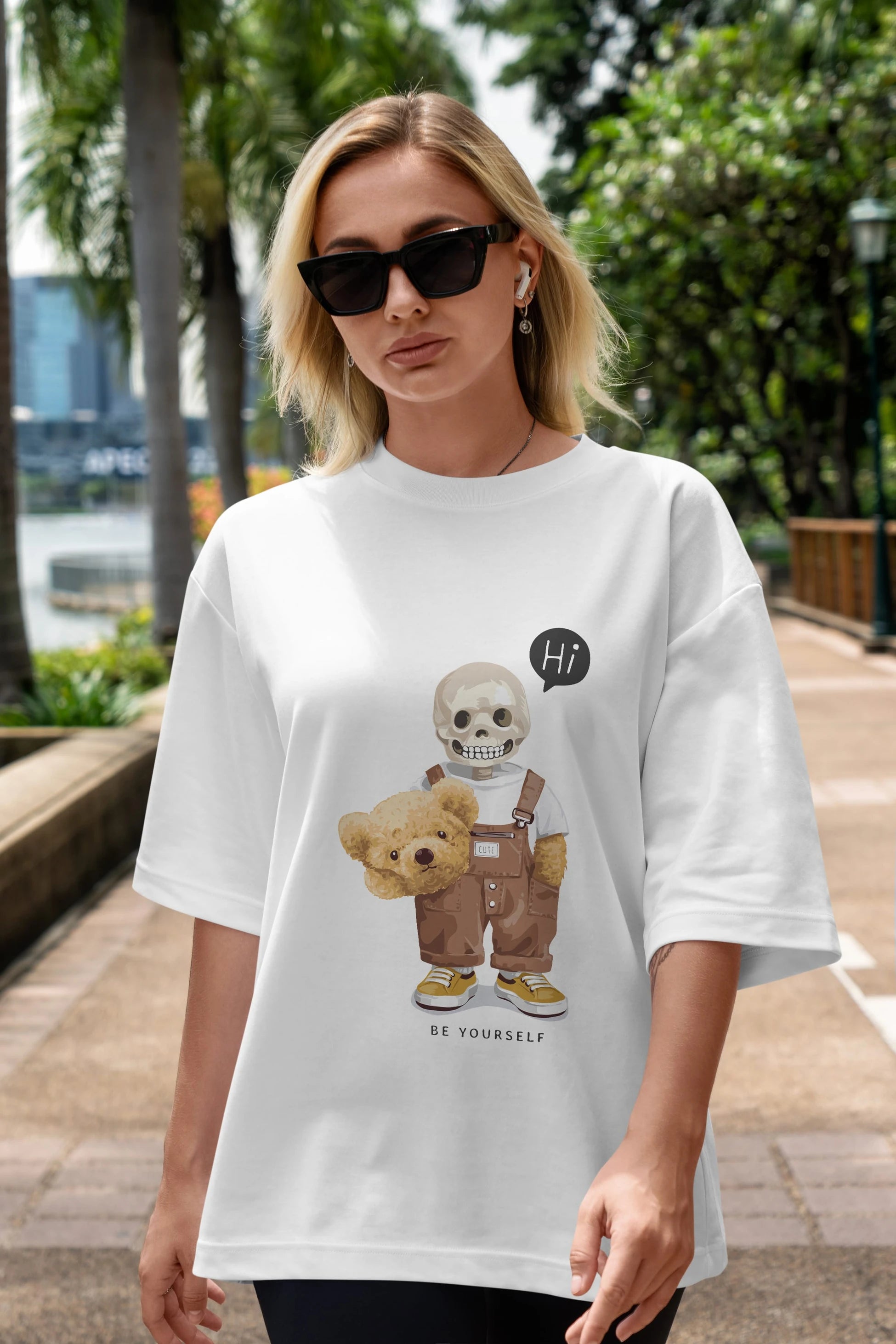 Teddy Bear hi Ön Baskılı Oversize t-shirt Erkek Kadın Unisex %100 Pamuk