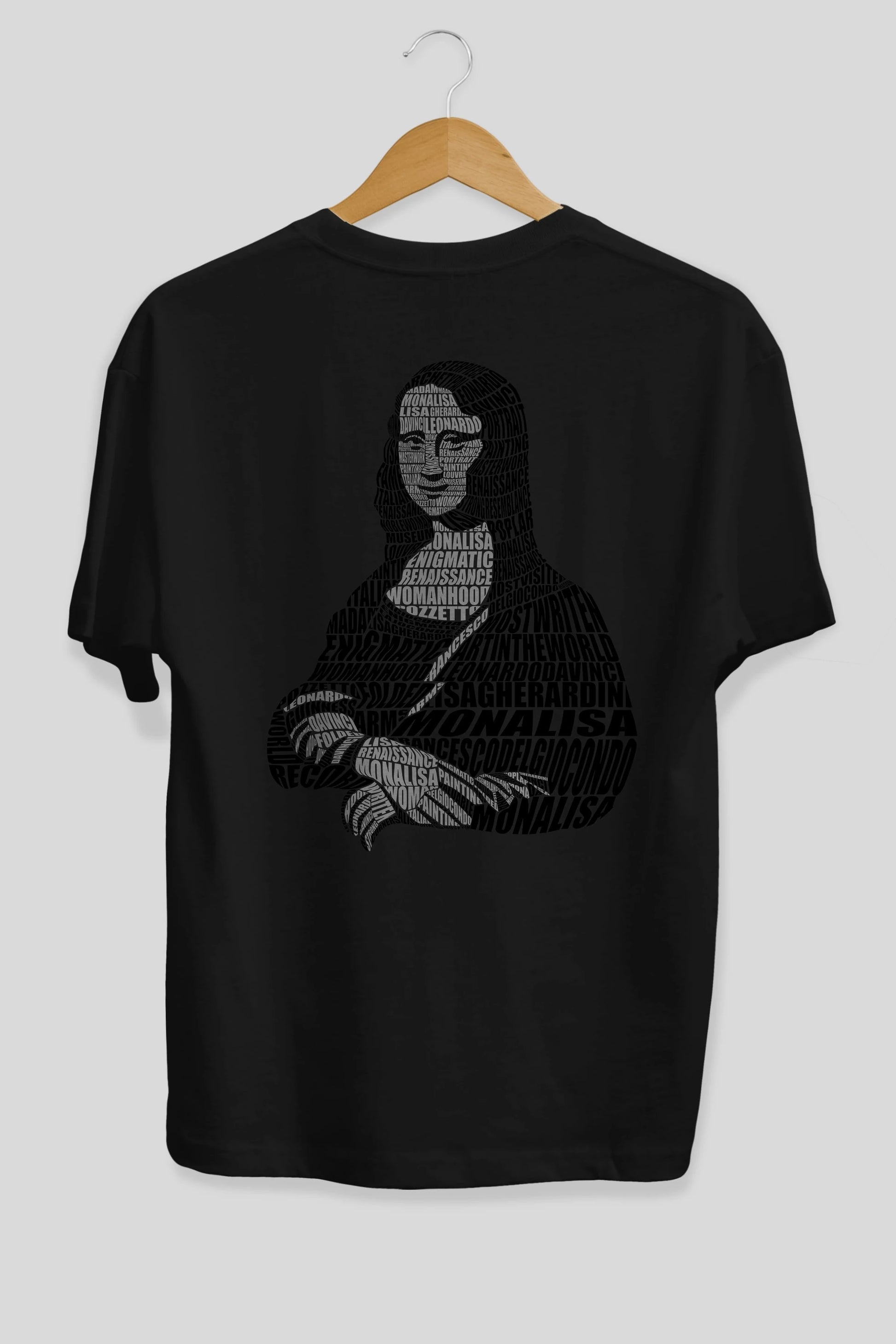 Mona Lisa Calligram Arka Baskılı Oversize t-shirt %100 pamuk Erkek Kadın Unisex