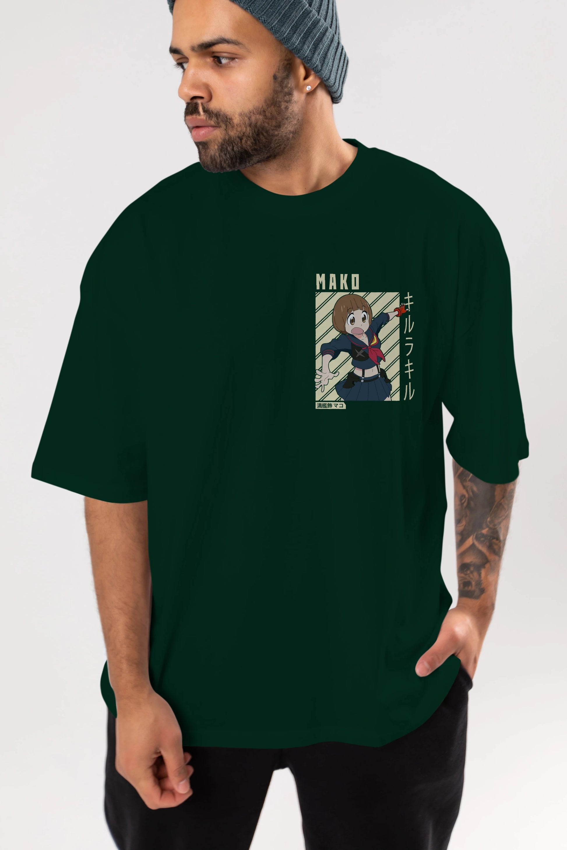 Mako Mankanshoku 1 Ön Sol Baskılı Oversize t-shirt Erkek Kadın Unisex %100 Pamuk Bisiklet Yaka tişort