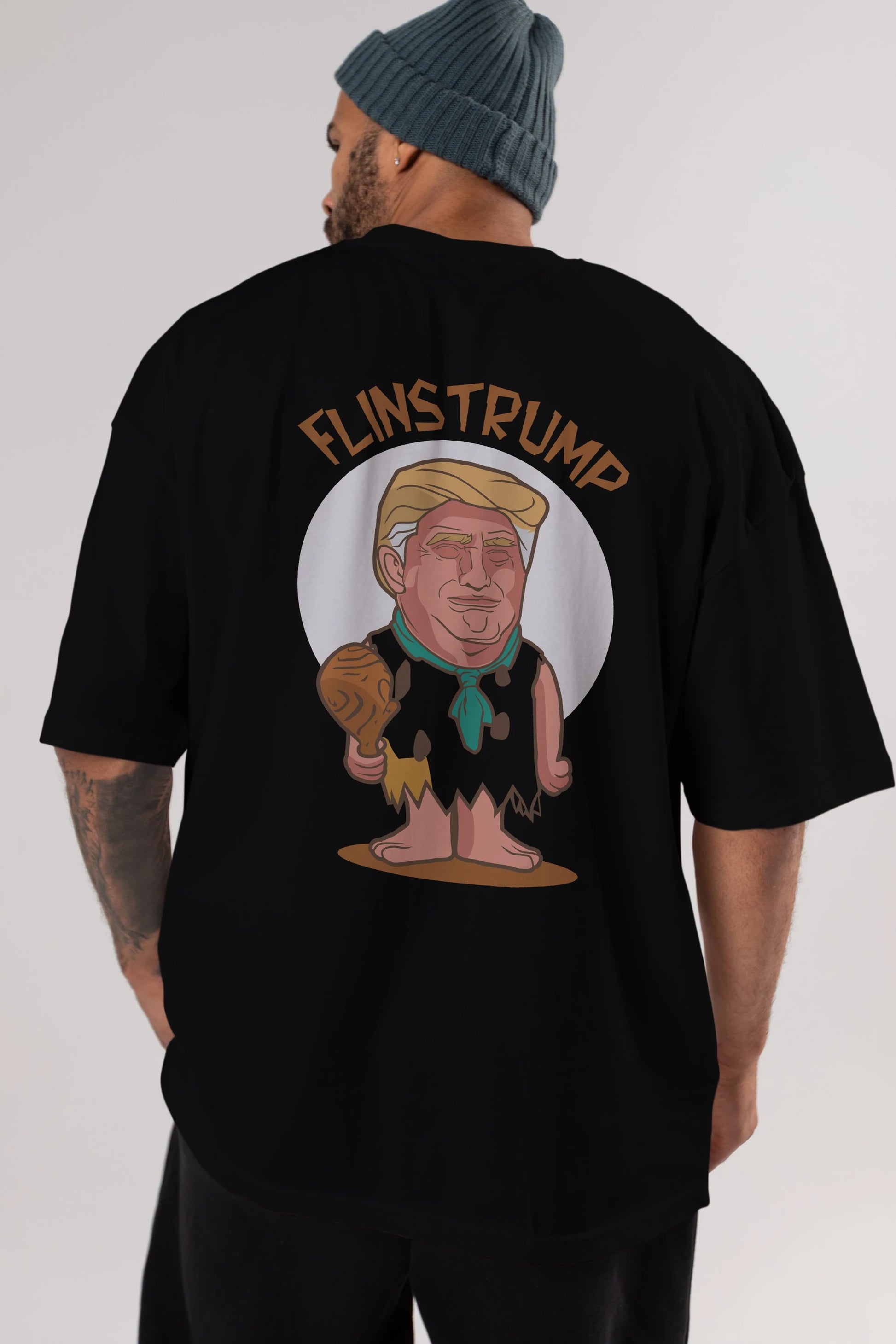 Flinstrump Arka Baskılı Oversize t-shirt Erkek Kadın Unisex %100 Pamuk tişort
