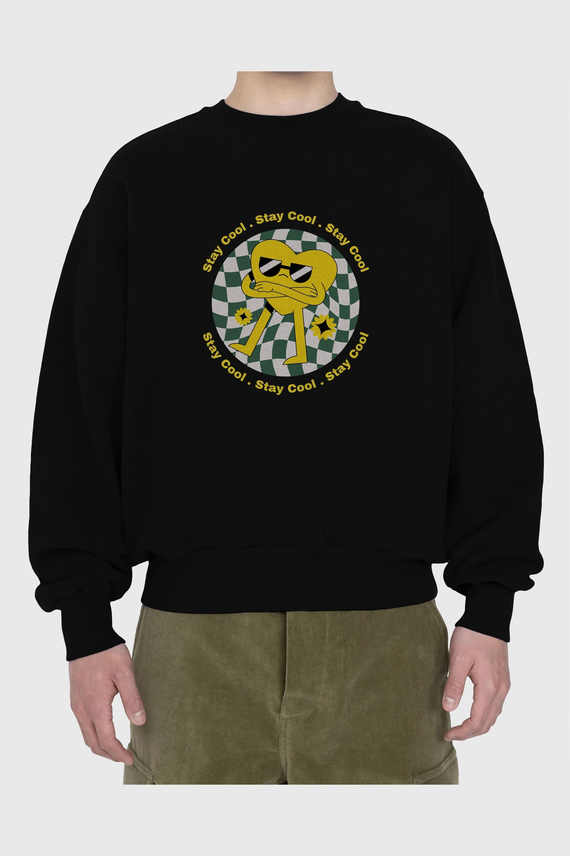 Stay Cool Yazılı Ön Baskılı Oversize Sweatshirt Erkek Kadın Unisex