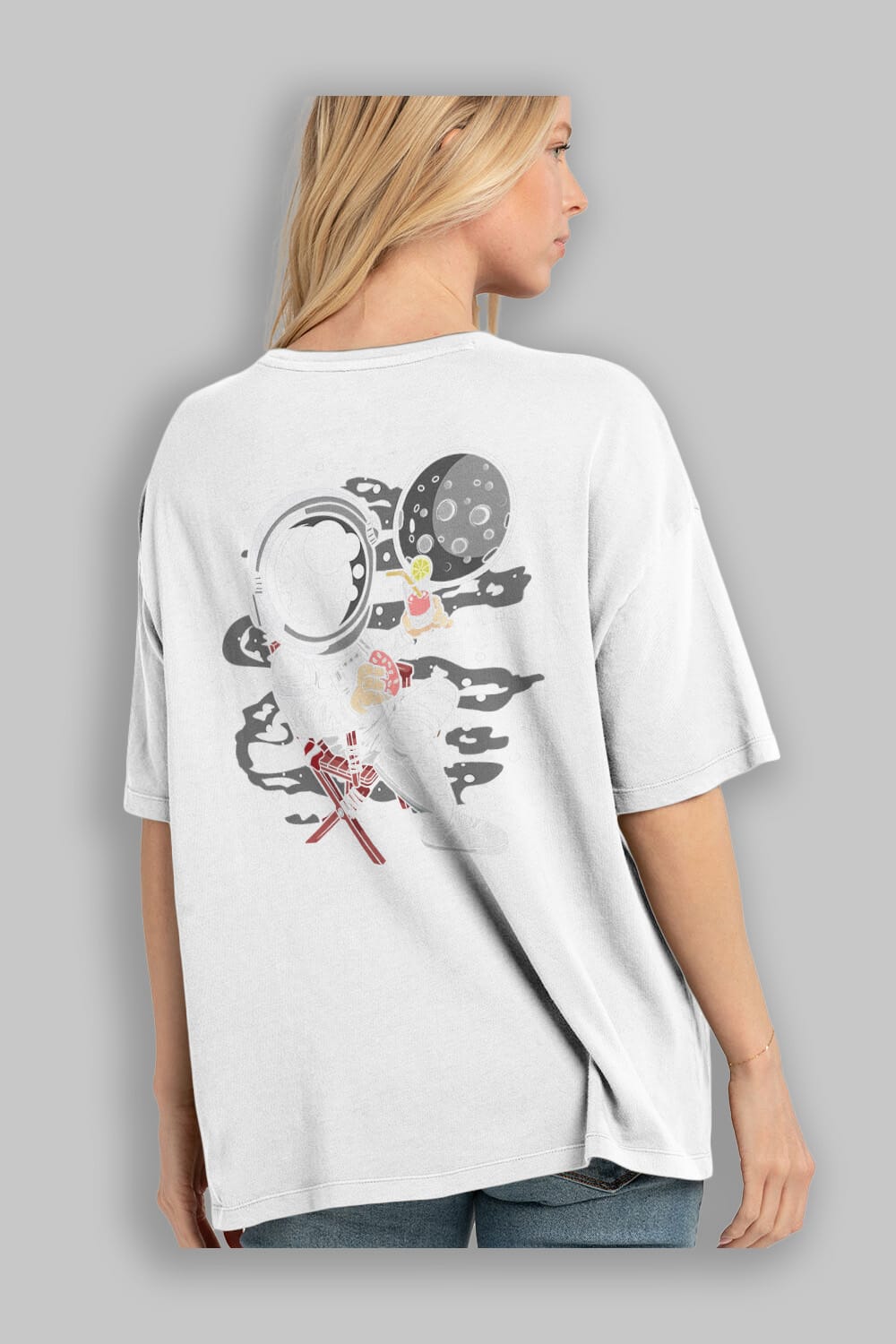 Holiday Astronaut Arka Baskılı Oversize t-shirt Erkek Kadın Unisex