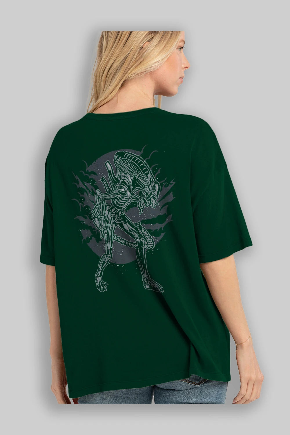 Xenomorph Arka Baskılı Oversize t-shirt Erkek Kadın Unisex %100 Pamuk