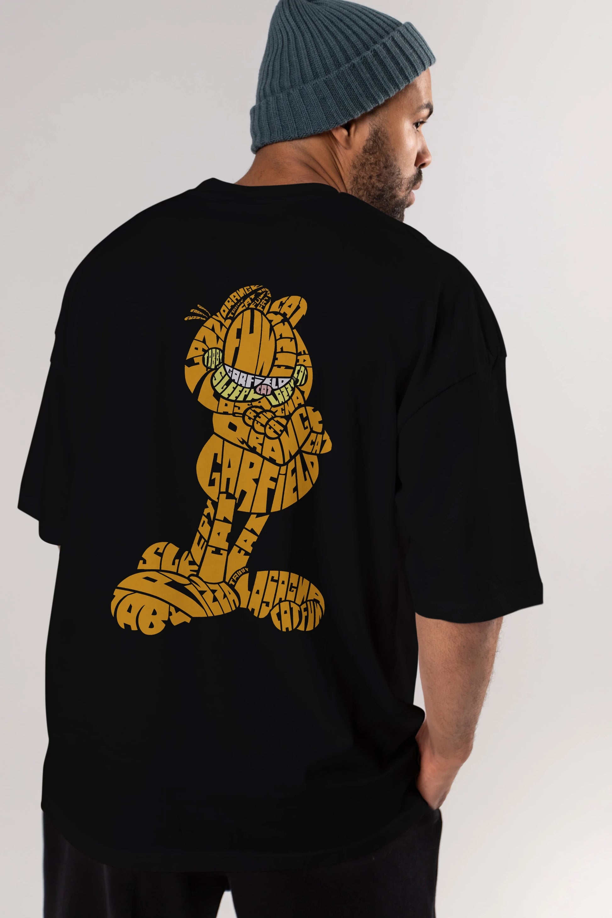 Garfield Arka Baskılı Oversize t-shirt %100 pamuk Erkek Kadın Unisex