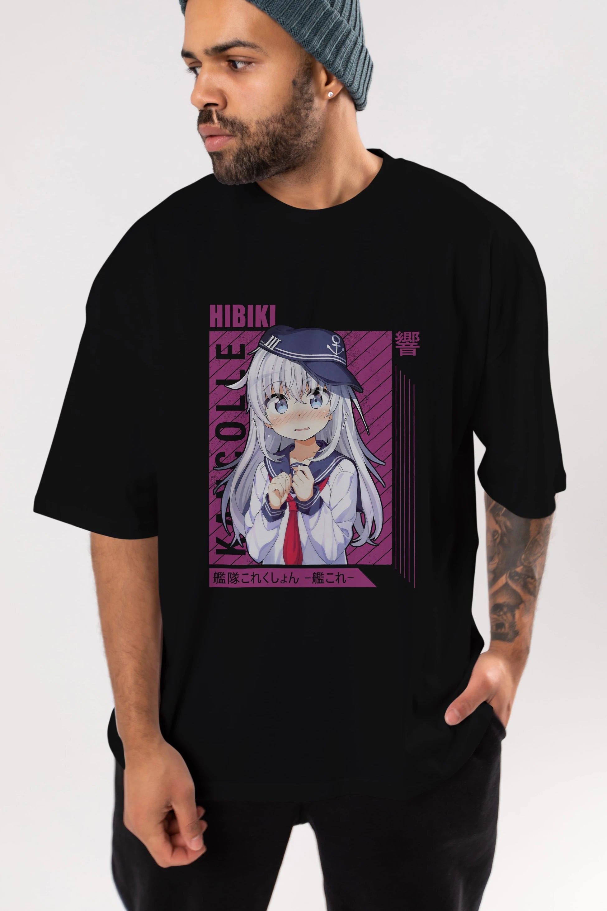 Hibiki 4 Anime Ön Baskılı Oversize t-shirt %100 pamuk Erkek Kadın Unisex