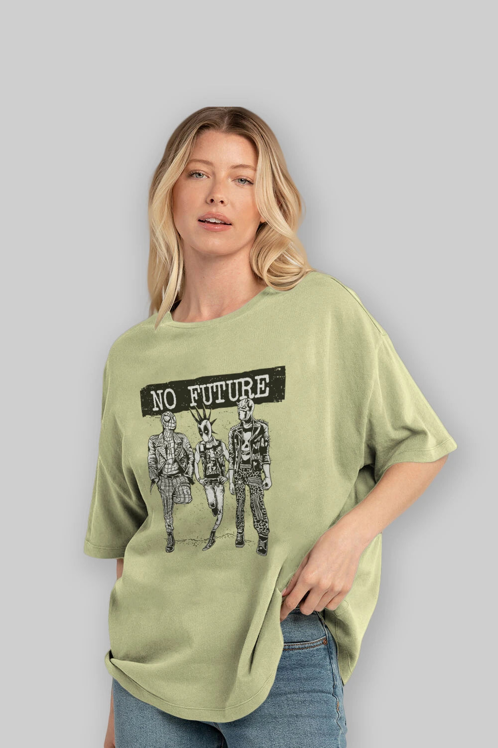 No Future Ön Baskılı Oversize t-shirt Erkek Kadın Unisex %100 Pamuk tişort