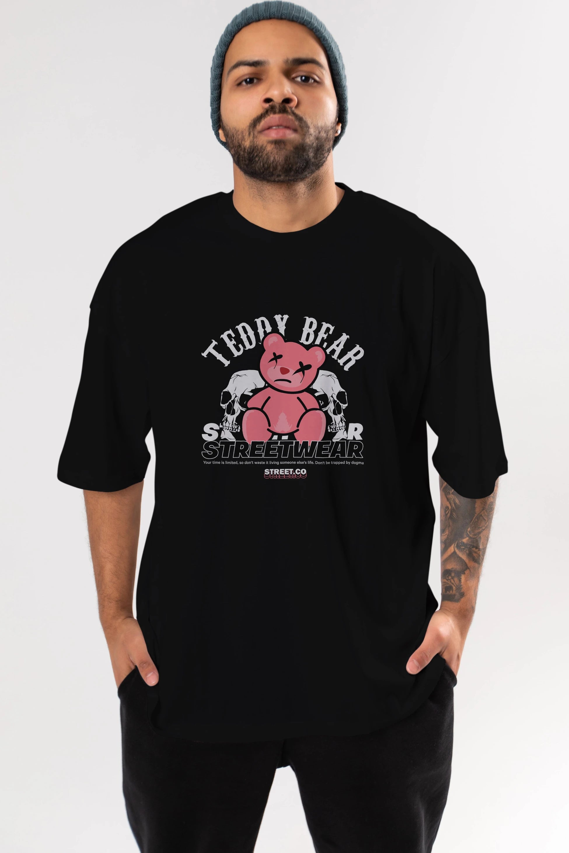 Teddy Bear Streetwear 2 Ön Baskılı Oversize t-shirt Erkek Kadın Unisex