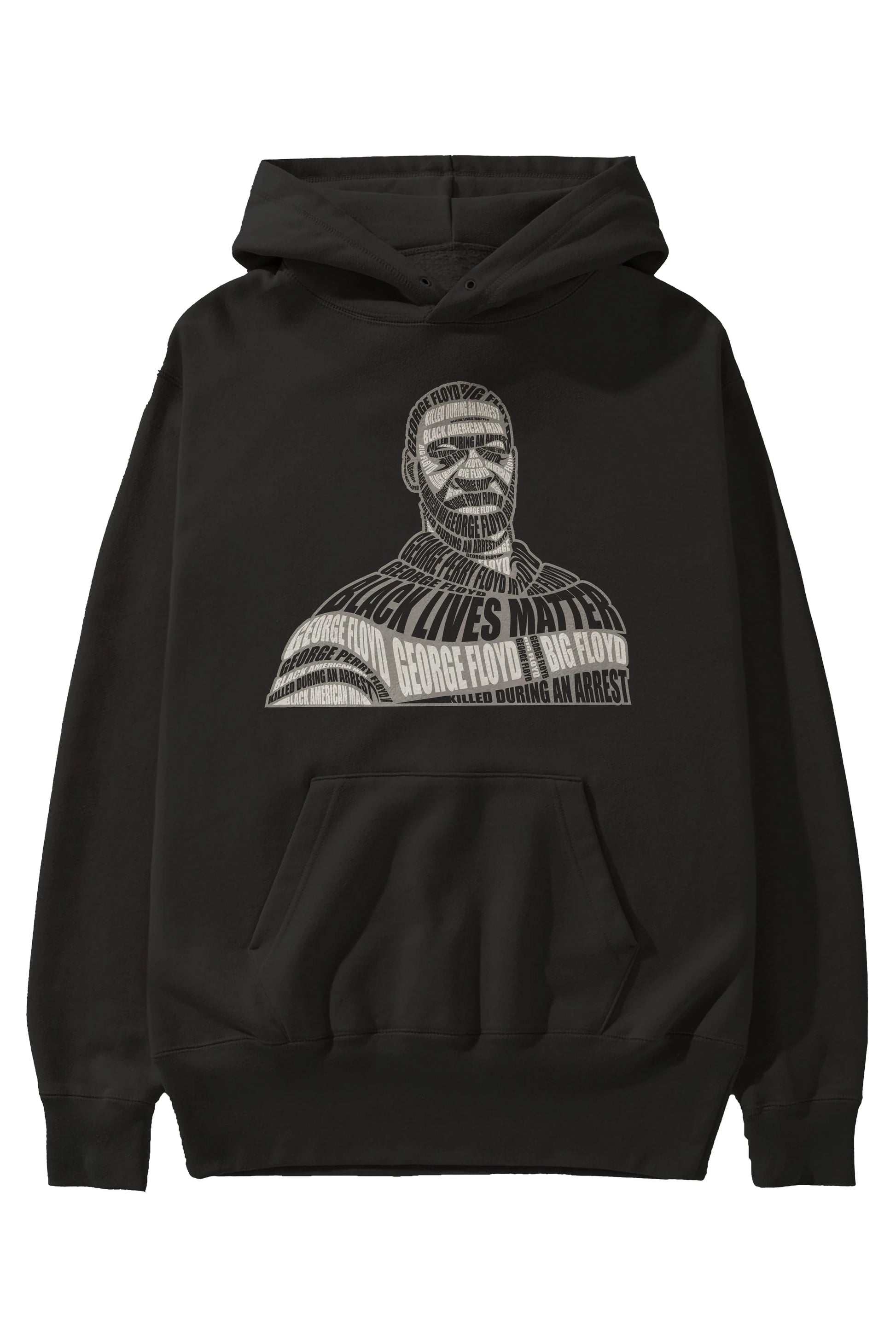 George Floyd Calligram Ön Baskılı Hoodie Oversize Kapüşonlu Sweatshirt Erkek Kadın Unisex