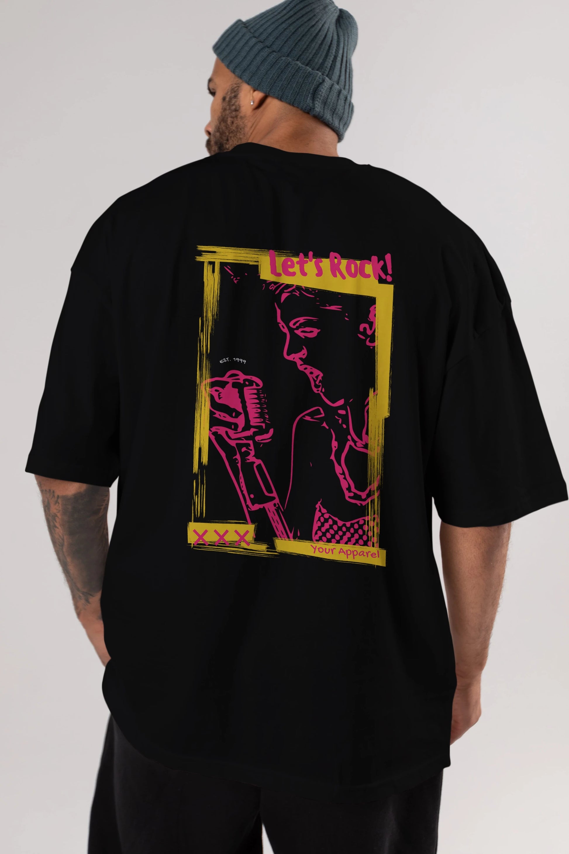 Let's Rock Yazılı Arka Baskılı Oversize t-shirt Erkek Kadın Unisex