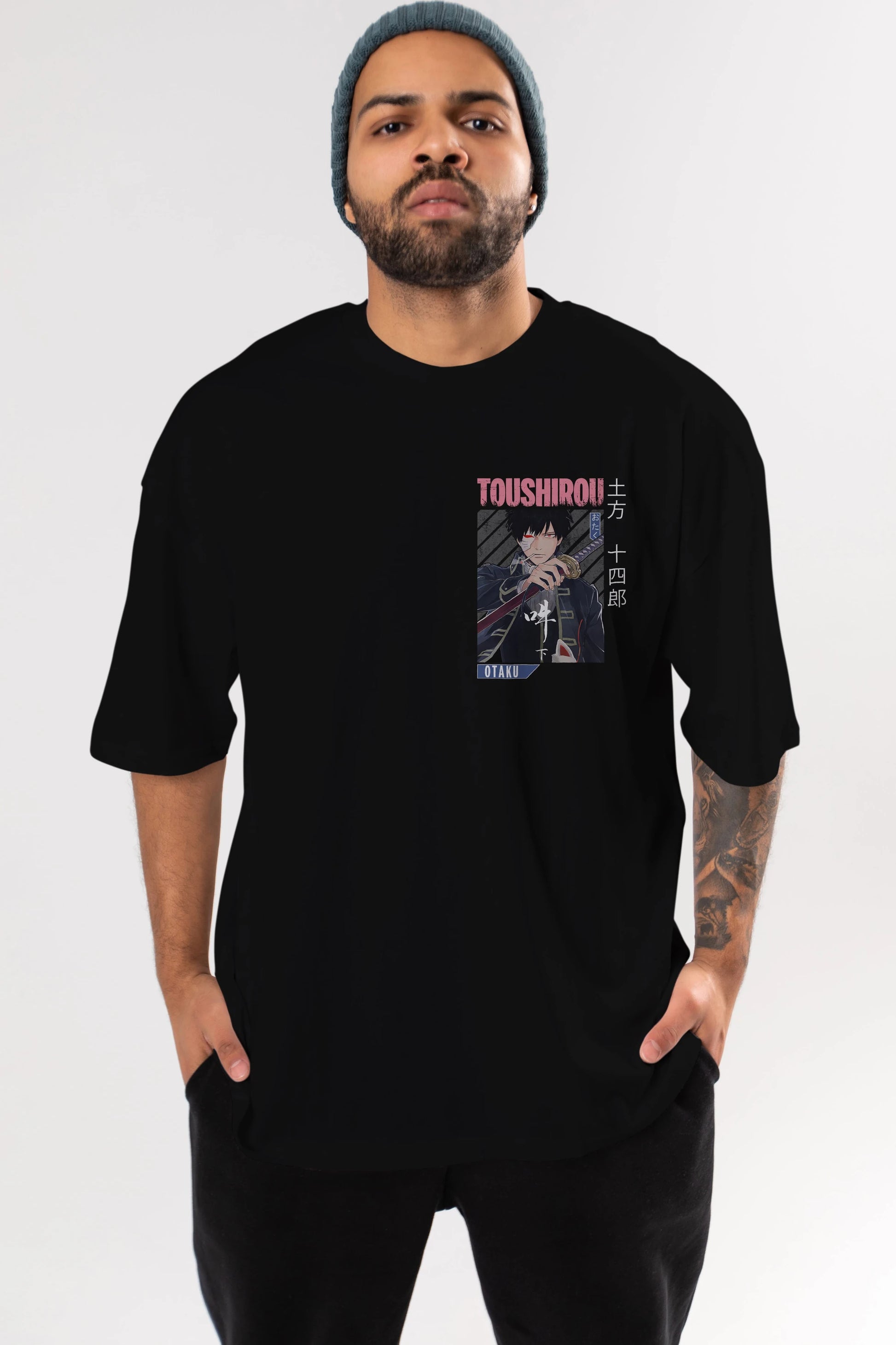 Toushirou Hijikata 1 Ön Sol Baskılı Oversize t-shirt Erkek Kadın Unisex %100 Pamuk Bisiklet Yaka tişort