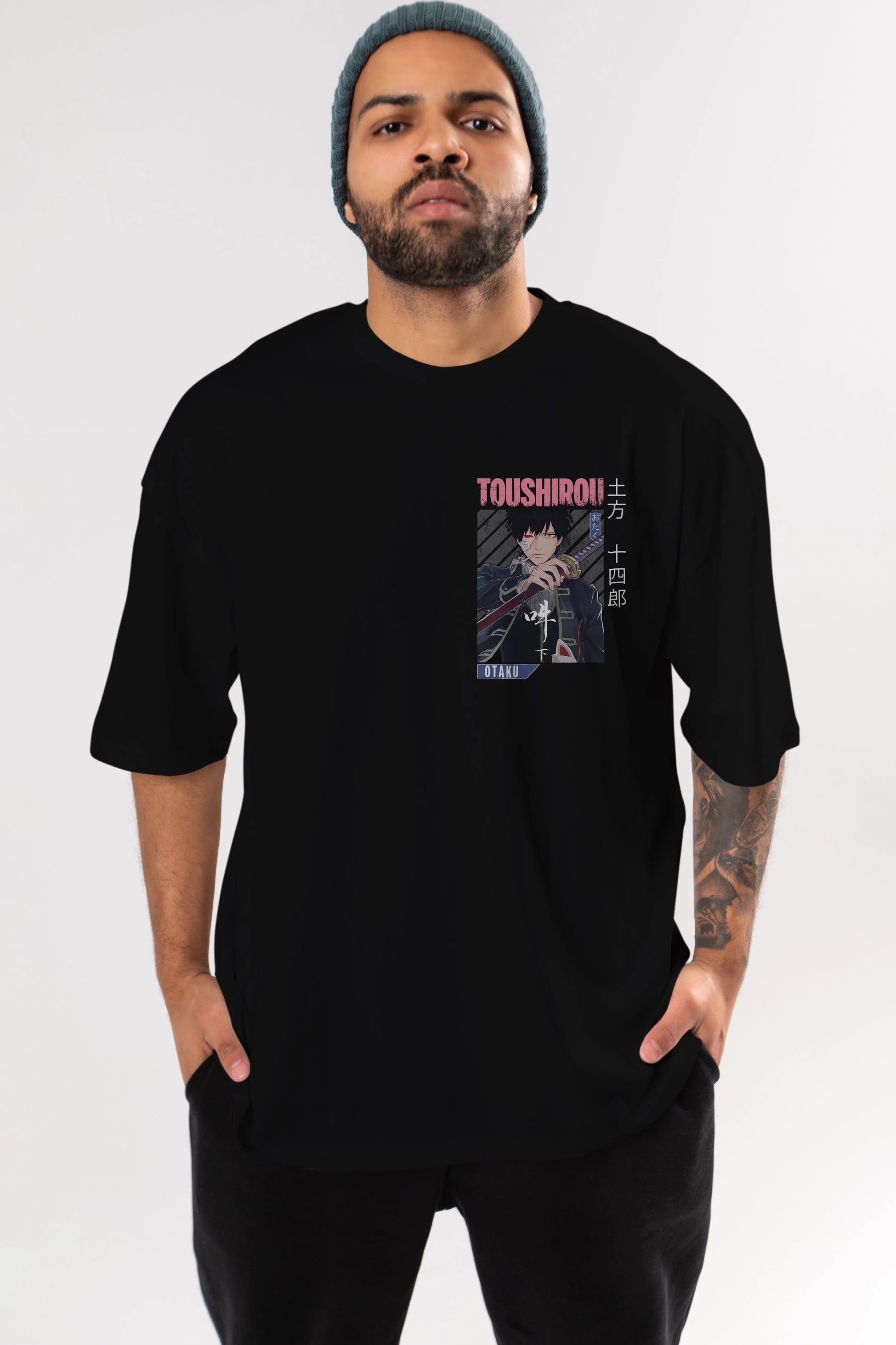 Toushirou Hijikata 1 Ön Sol Baskılı Oversize t-shirt Erkek Kadın Unisex %100 Pamuk Bisiklet Yaka tişort
