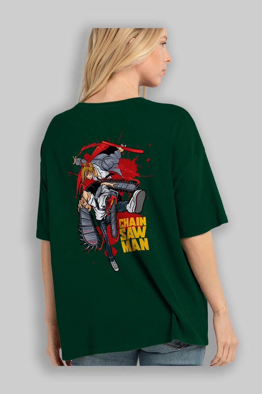 DENJI and POWER Anime Arka Baskılı Oversize t-shirt Erkek Kadın Unisex