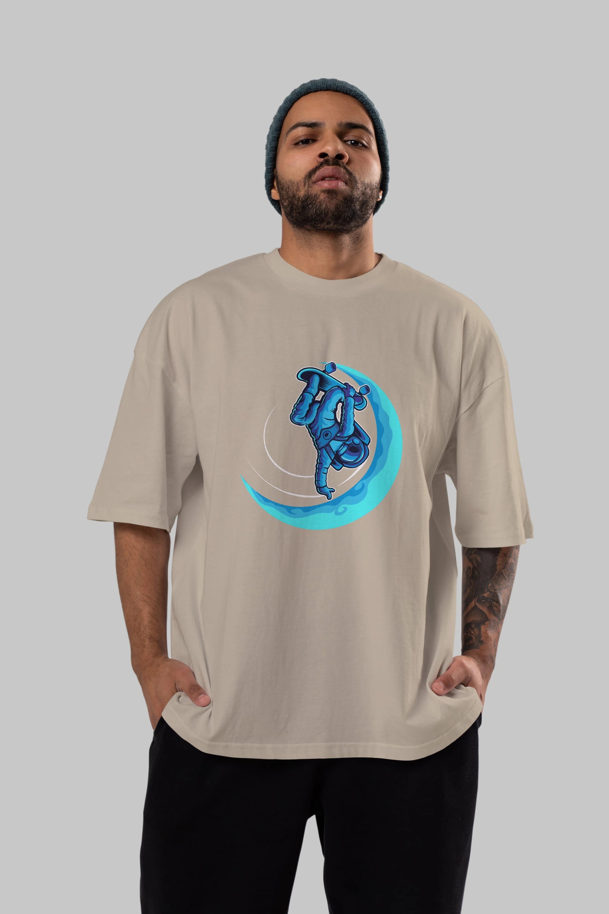 Skating on the moon Ön Baskılı Oversize t-shirt Erkek Kadın Unisex