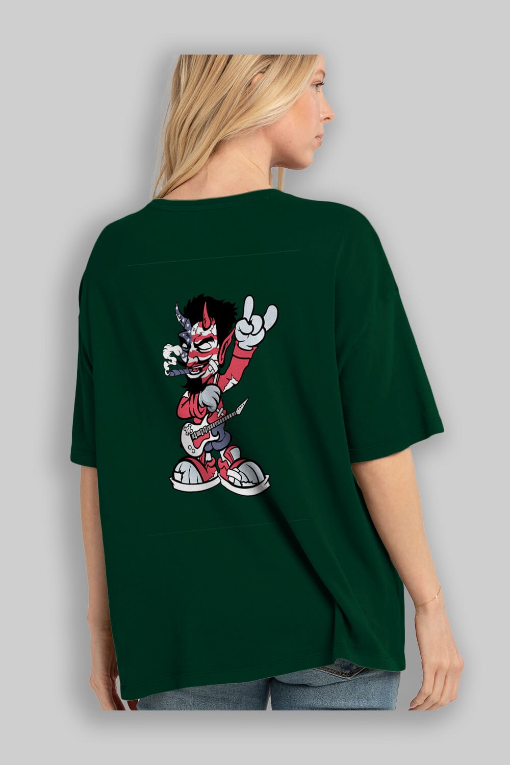 American Devil Rockstar Arka Baskılı Oversize t-shirt Erkek Kadın Unisex %100 Pamuk tişort