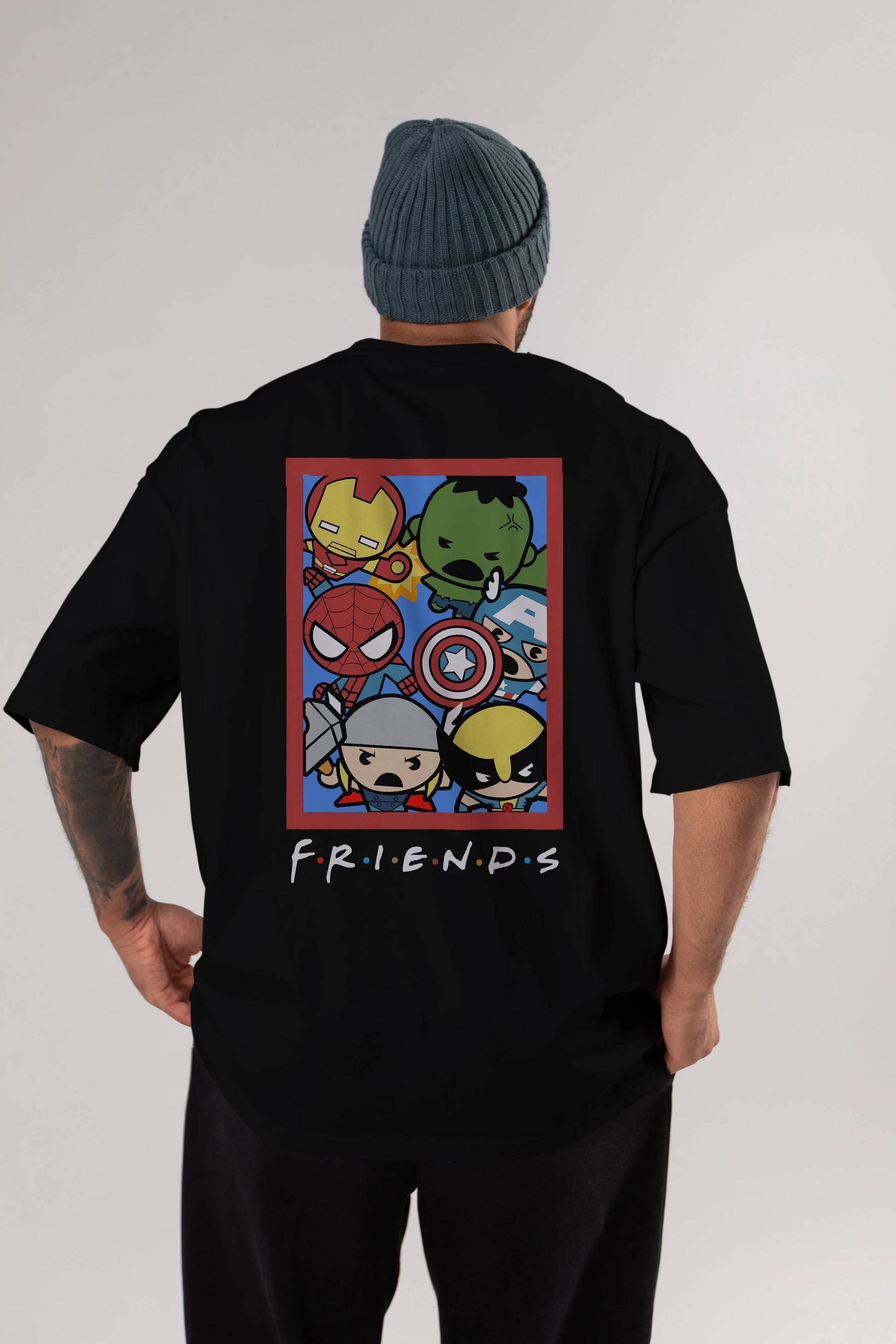 Friends Avenger Arka Baskılı Oversize t-shirt Erkek Kadın Unisex %100 Pamuk Bisiklet Yaka tişort