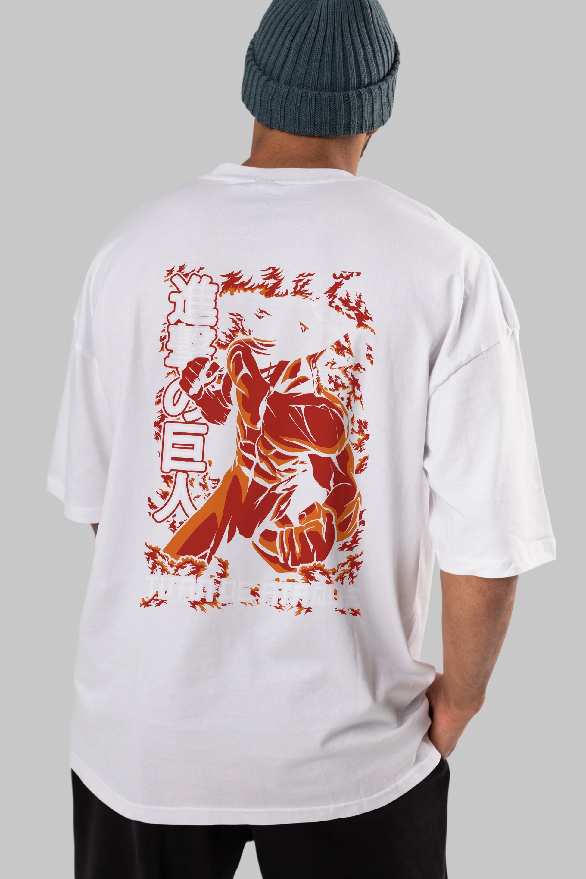 Eren Yeager Anime Arka Baskılı Oversize t-shirt Erkek Kadın Unisex %100 pamuk tişort
