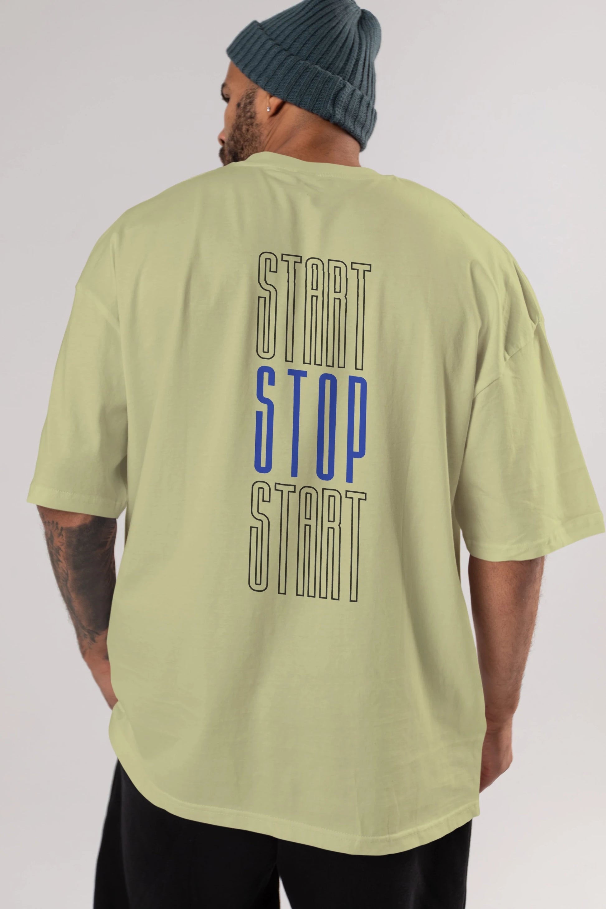 Start Stop Start Yazılı Arka Baskılı Oversize t-shirt Erkek Kadın Unisex
