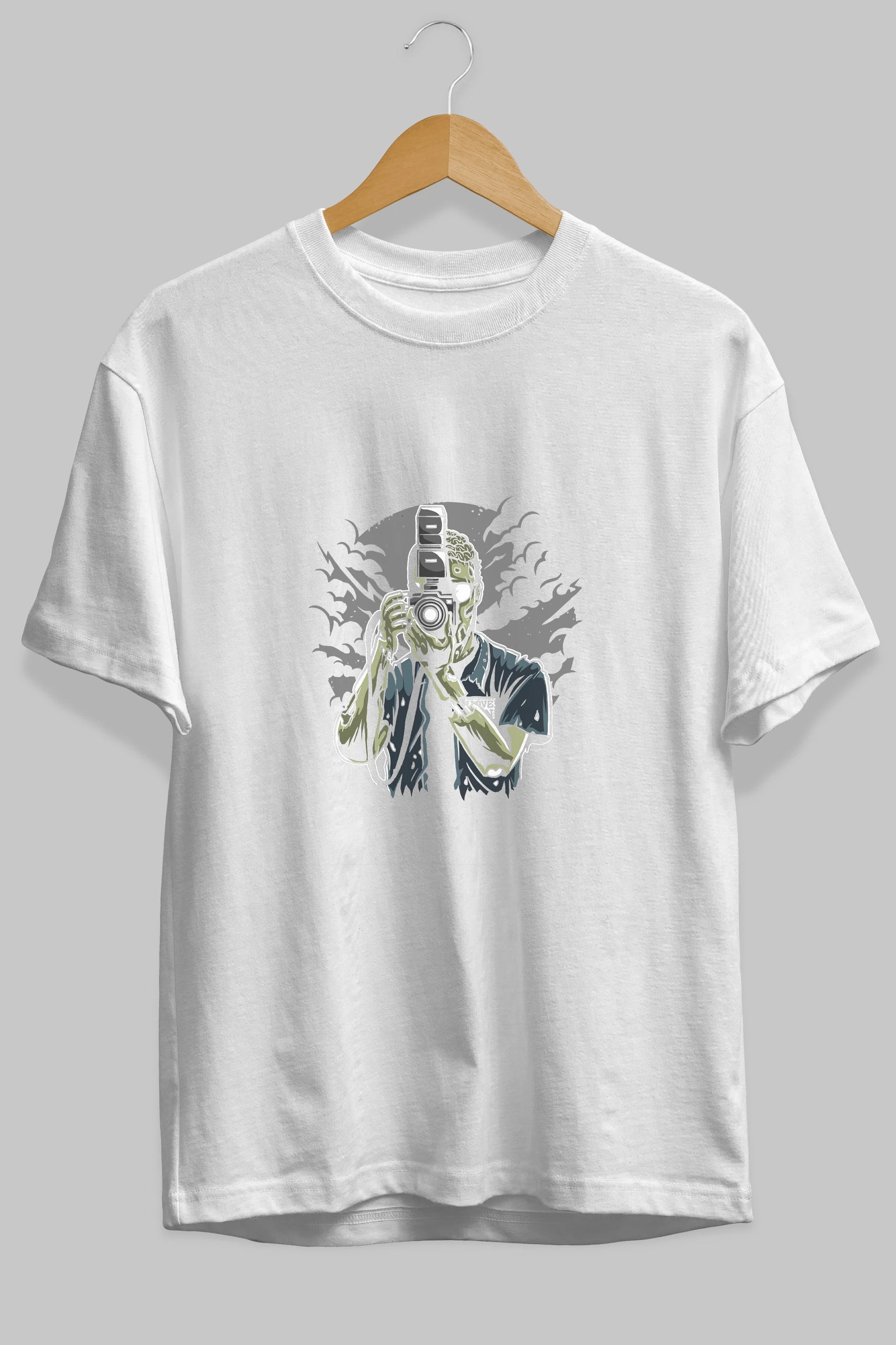Zombie Photographer Ön Baskılı Oversize t-shirt Erkek Kadın Unisex %100 Pamuk tişort