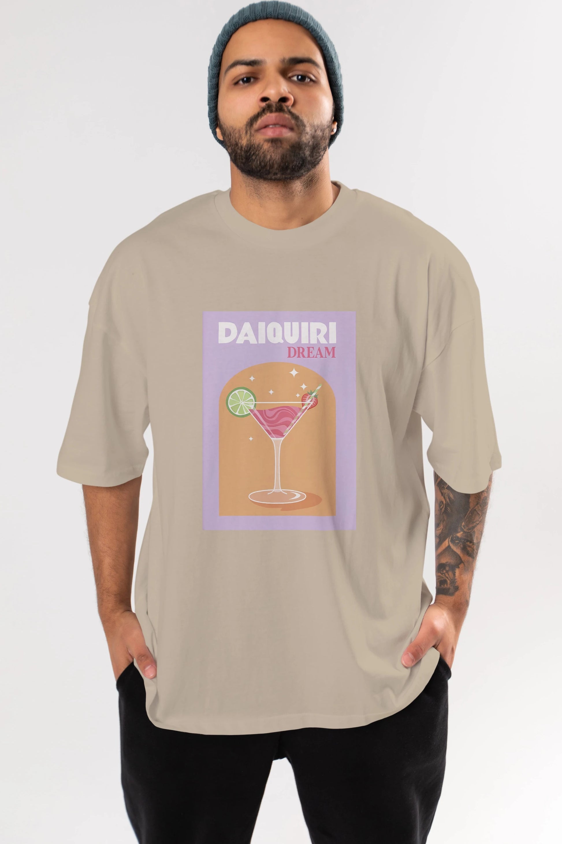 Daiquiri Dream Ön Baskılı Oversize t-shirt Erkek Kadın Unisex %100 Pamuk Bisiklet Yaka tişort