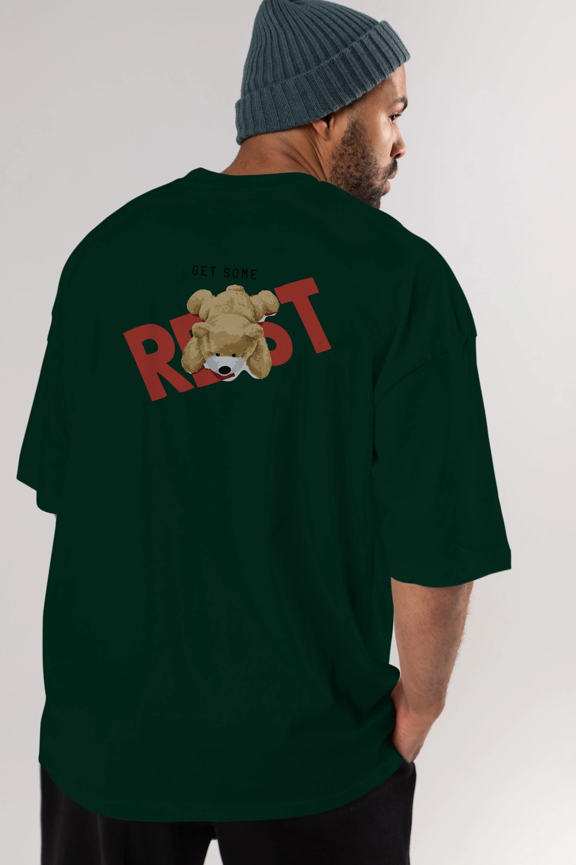 Teddy Bear Rest Arka Baskılı Oversize t-shirt Erkek Kadın Unisex %100 Pamuk