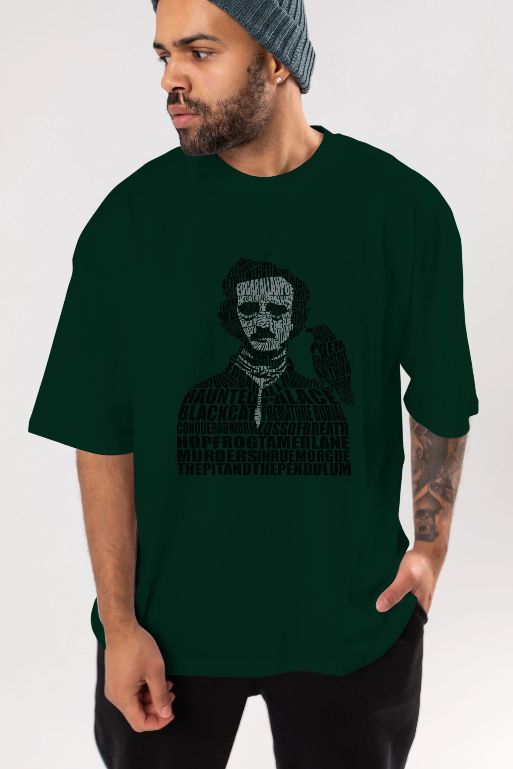 Edgar Alan Poe Calligram Ön Baskılı Oversize t-shirt %100 pamuk Erkek Kadın Unisex