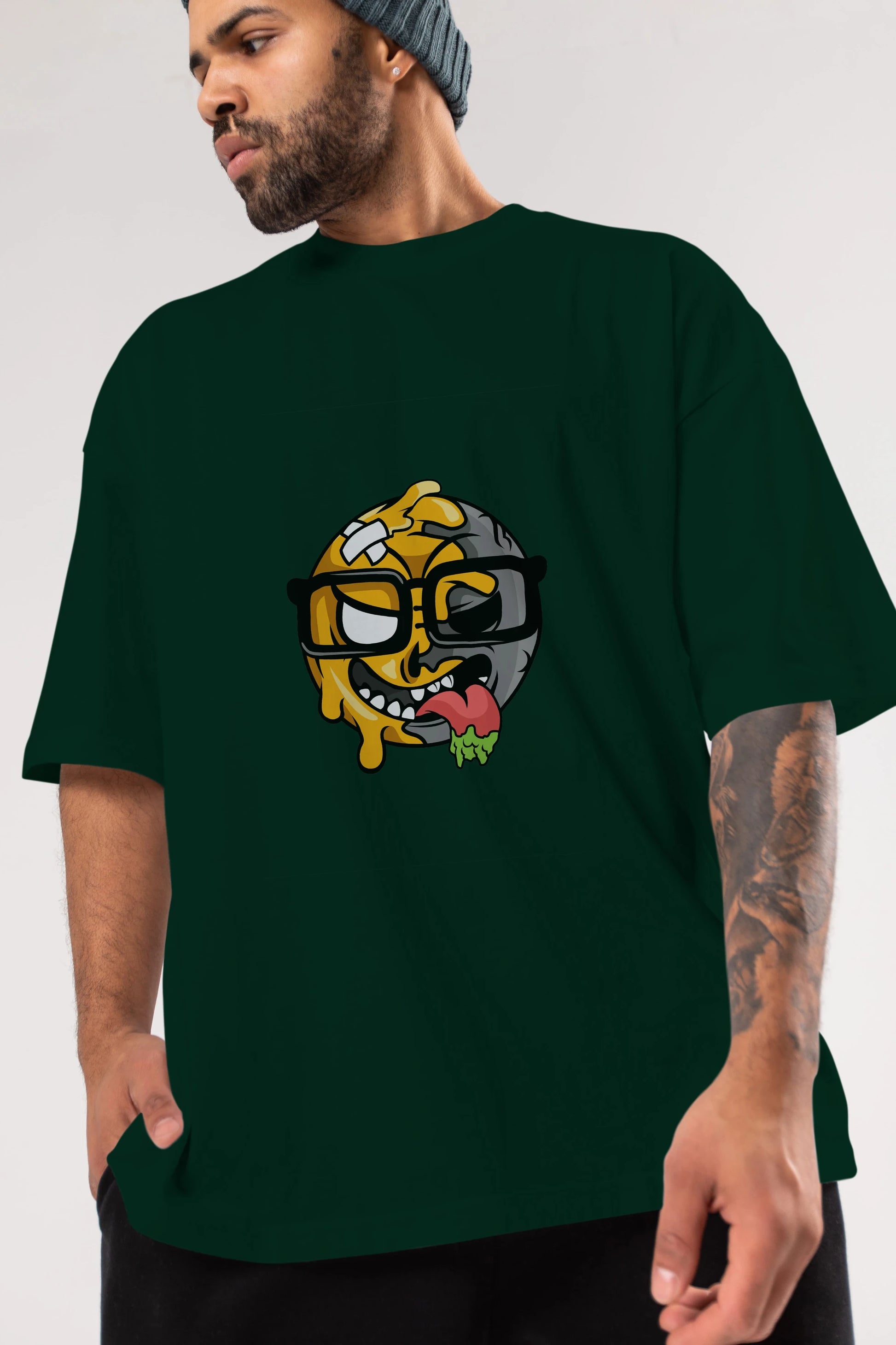 Smiley Nerd Ön Baskılı Oversize t-shirt Erkek Kadın Unisex %100 Pamuk tişort