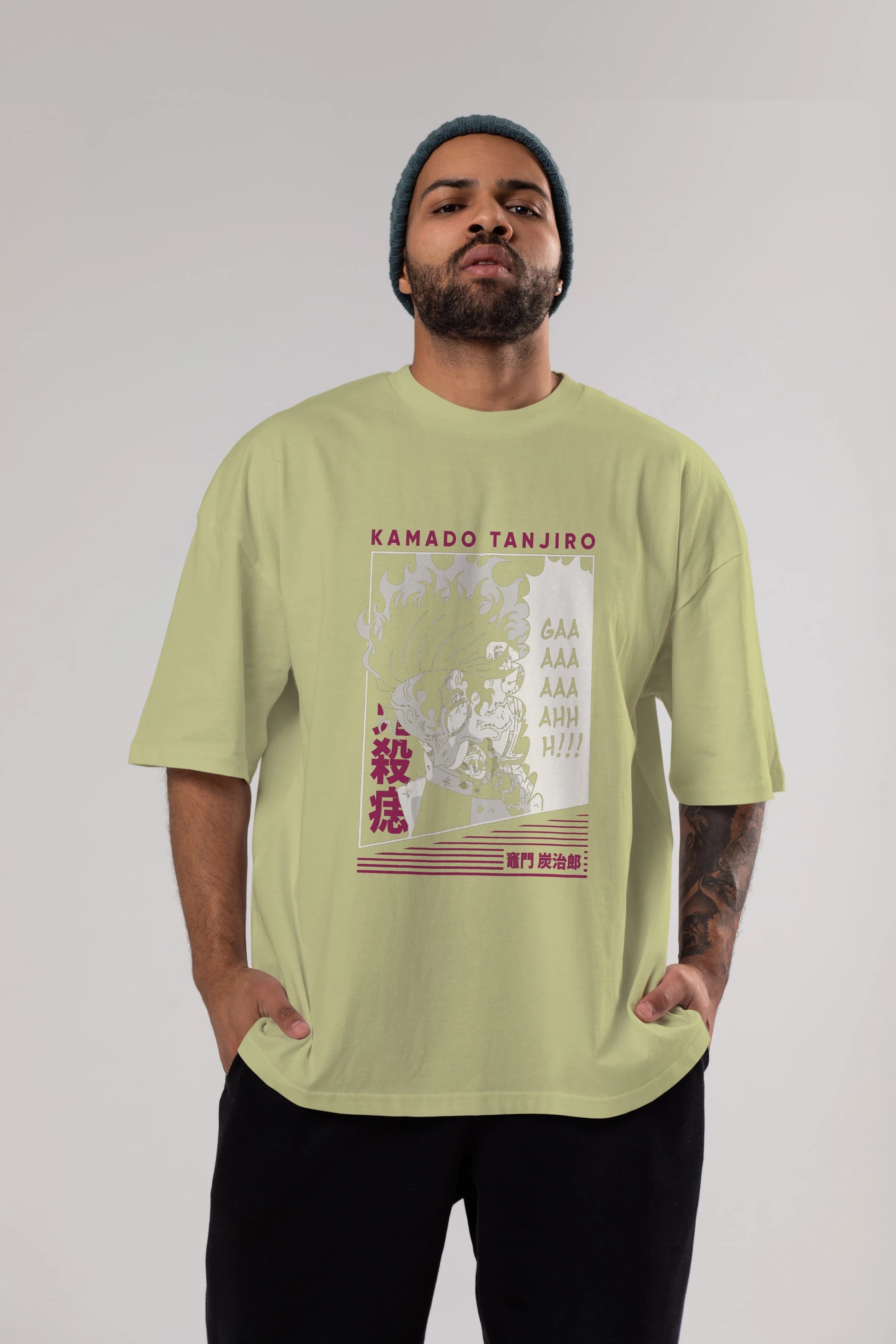 TANJIRO KAMADO 3 Anime Ön Baskılı Oversize t-shirt %100 pamuk Erkek Kadın Unisex