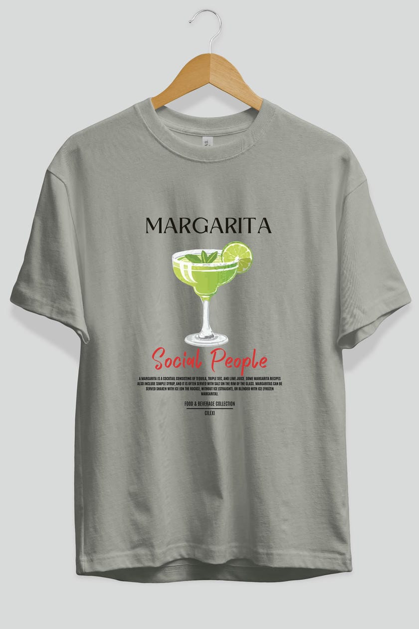 Margarita Kokteyl Serisi ön Baskılı Oversize t-shirt Erkek Kadın %100 Pamuk Bisiklet Yaka tişort