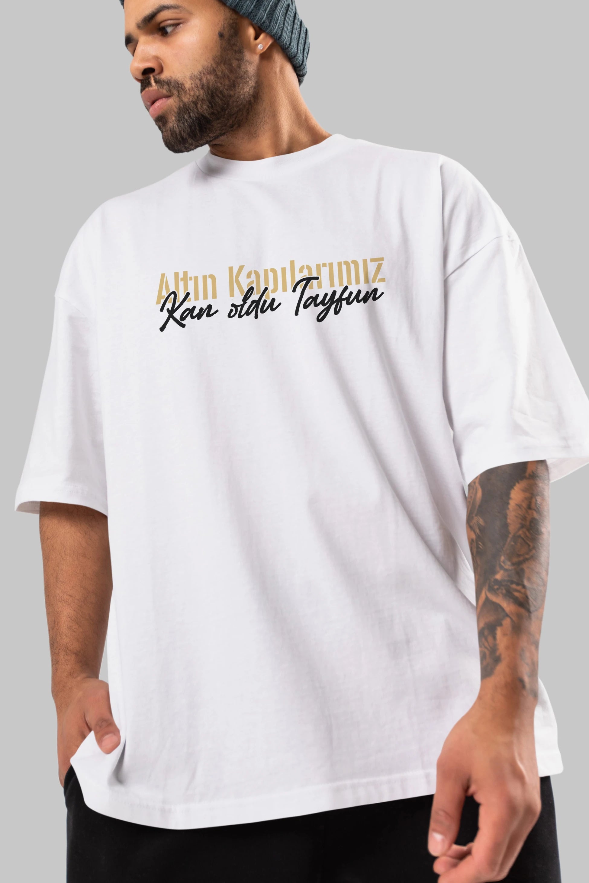 Altın Kapılarımız Kan Oldu Ön Baskılı Oversize t-shirt %100 pamuk Erkek Kadın Unisex